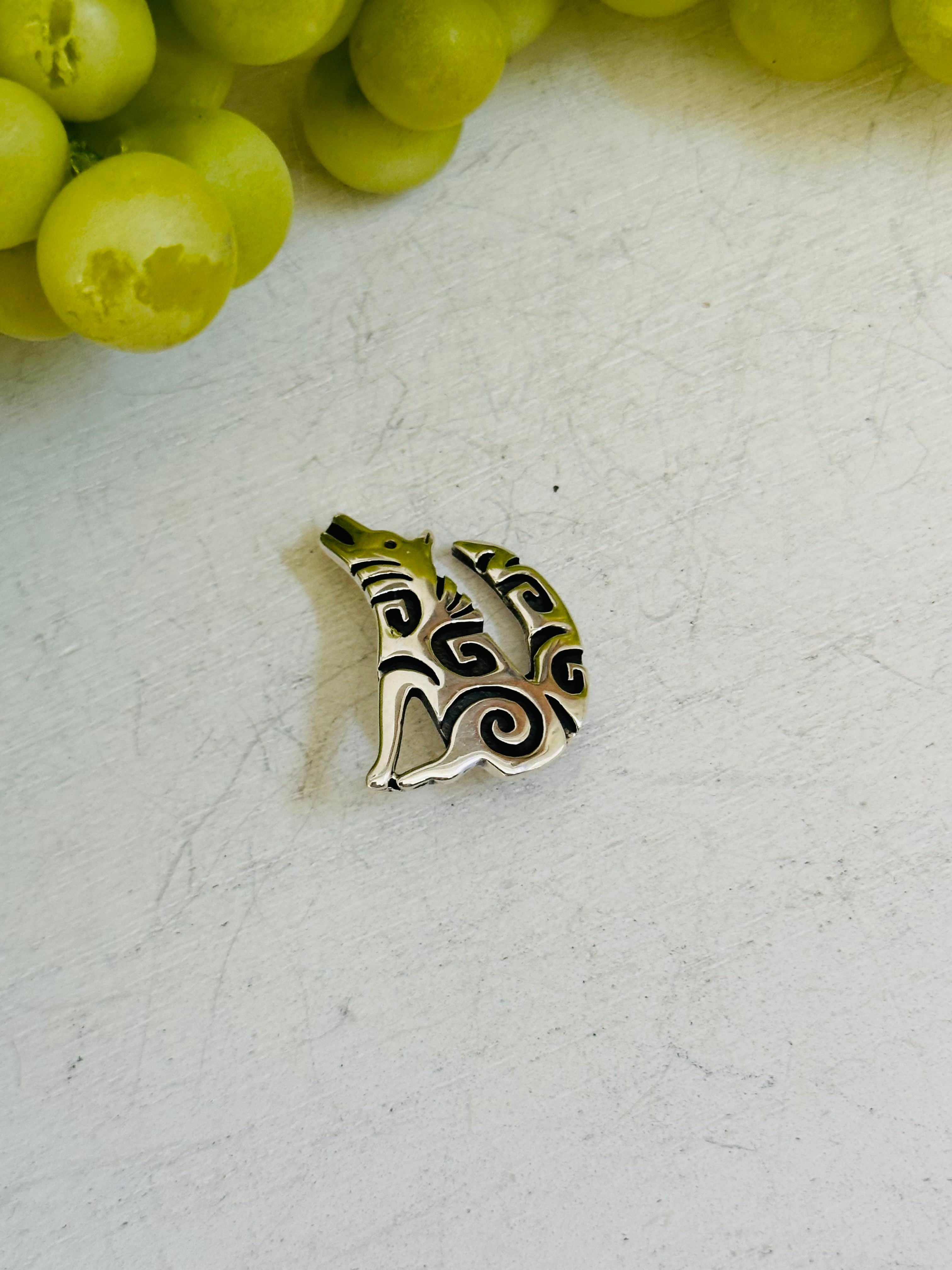 Navajo Made & Sterling Silver Wolf Pin