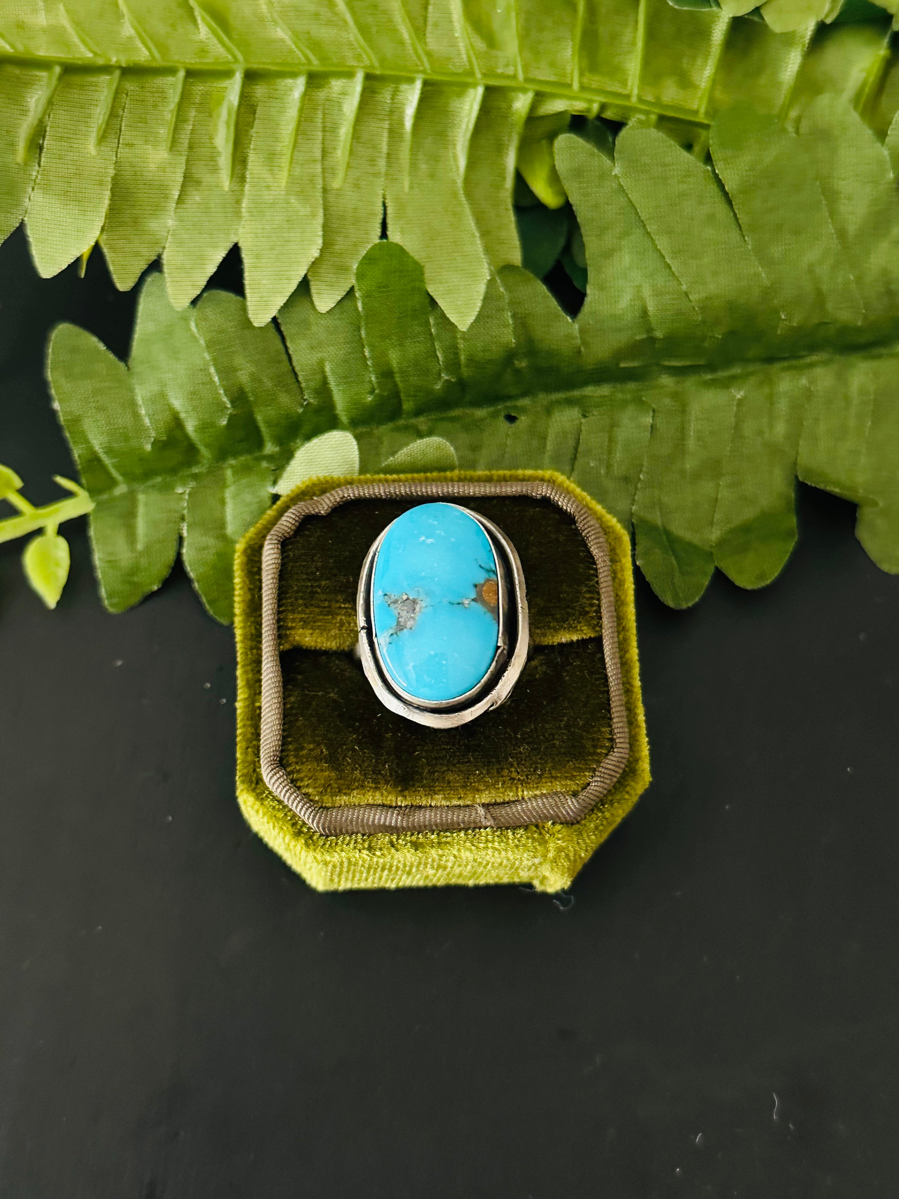 Navajo Made Kingman Turquoise & Sterling Silver Ring