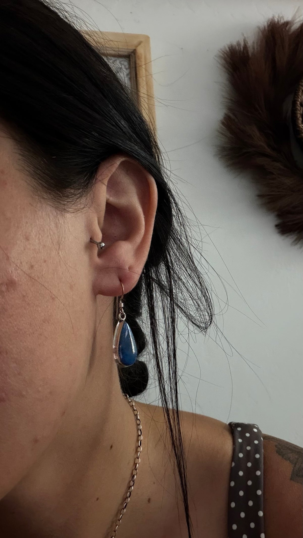 Navajo Made Lapis & Sterling Silver Dangle Earrings