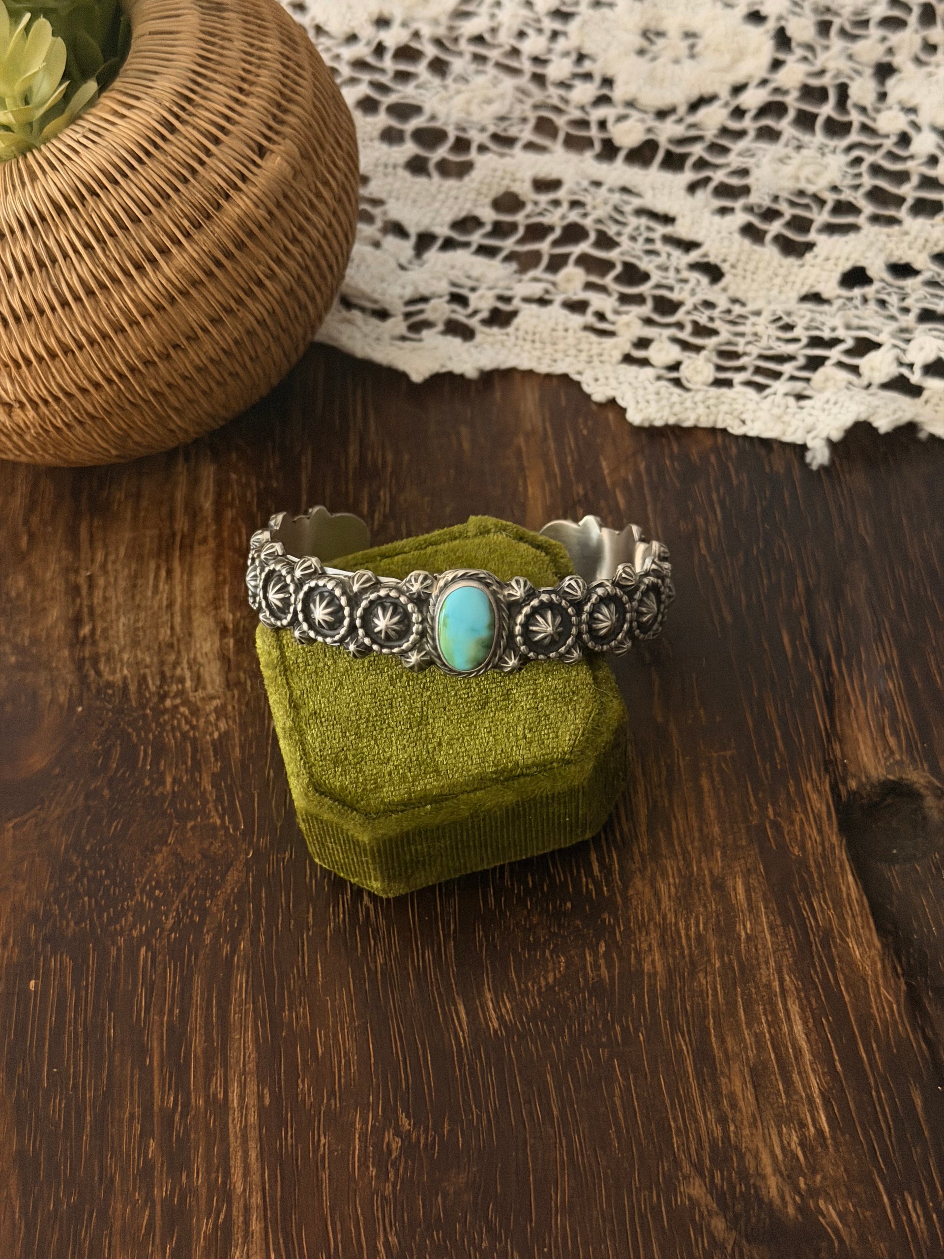Bobby Platero Sonoran Mountain Turquoise & Sterling Silver Cluster Cuff Bracelet