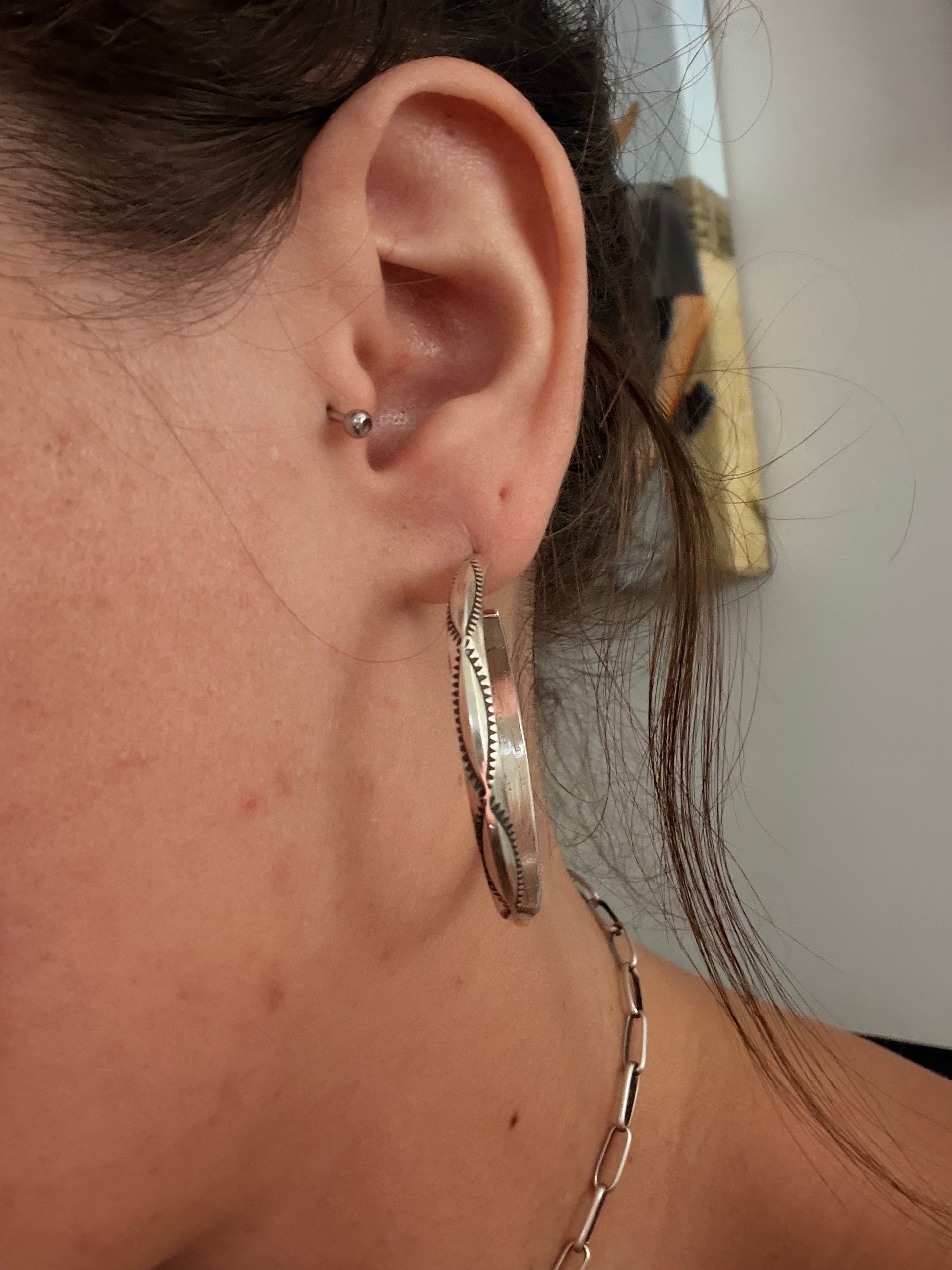 Navajo Made Sterling Silver Hoop Earrings