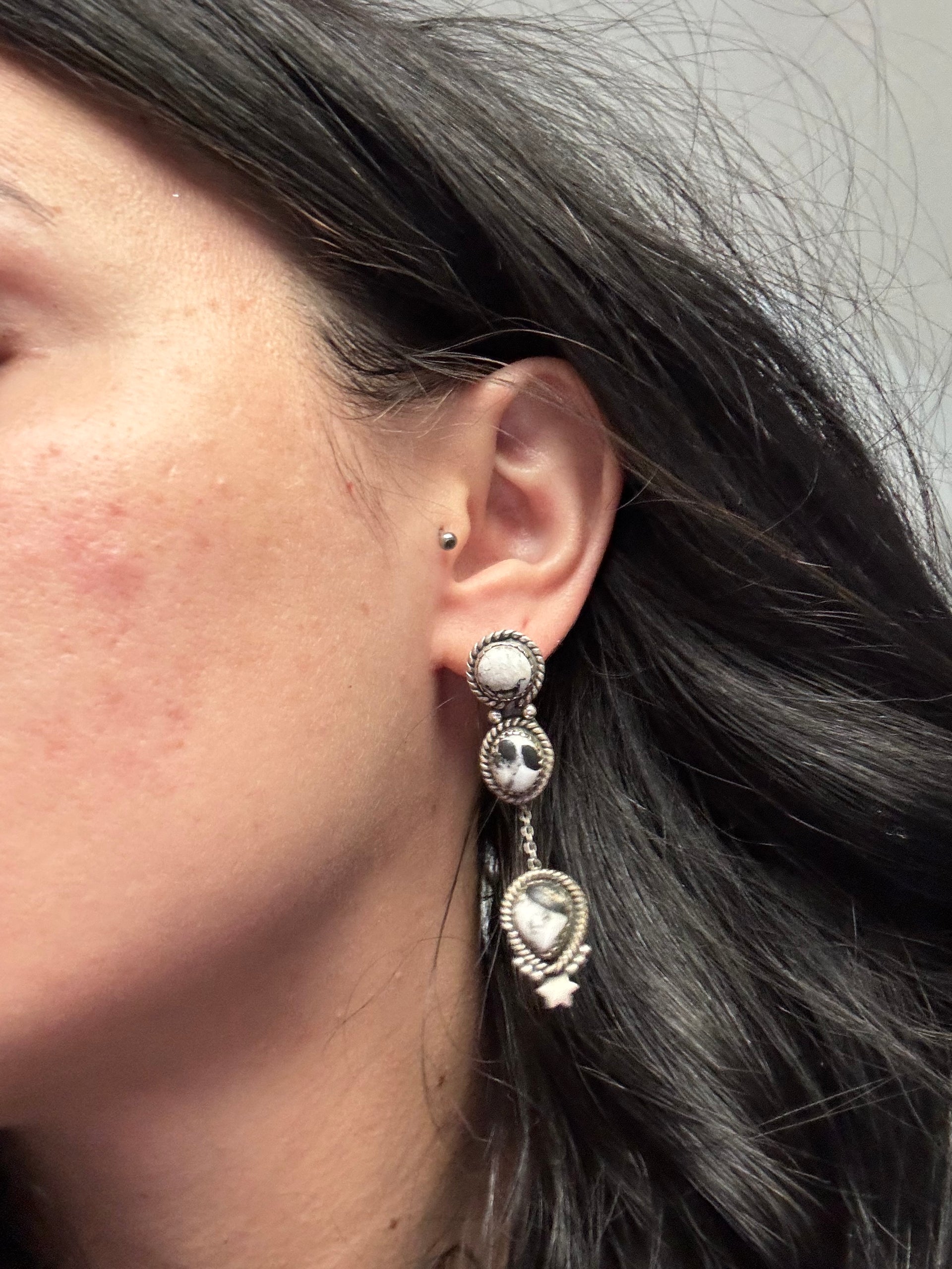 Southwest Handmade White Buffalo & Sterling Silver Post Dangle Earrings