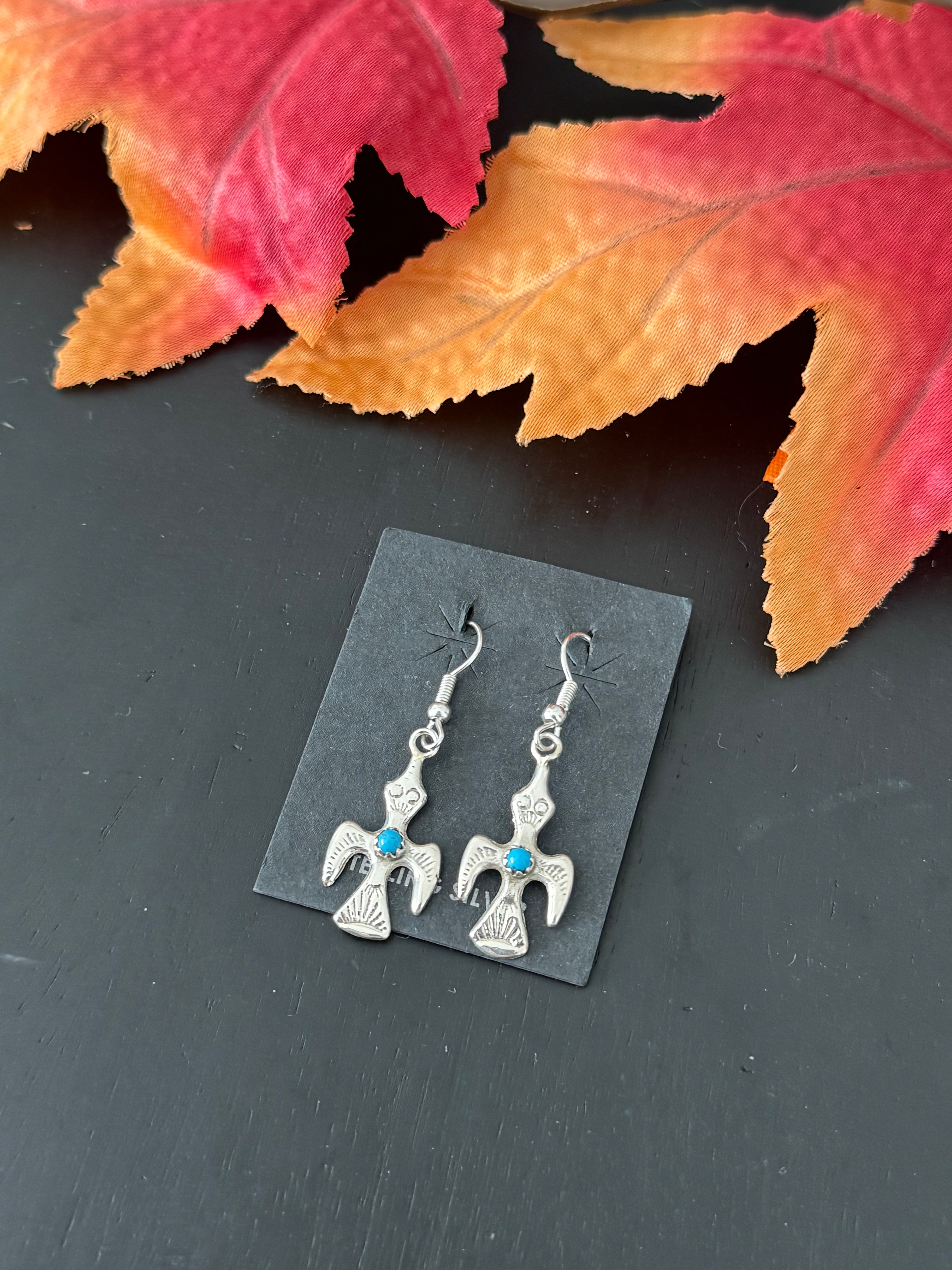 Navajo Made Turquoise & Sterling Silver Dangle Earrings