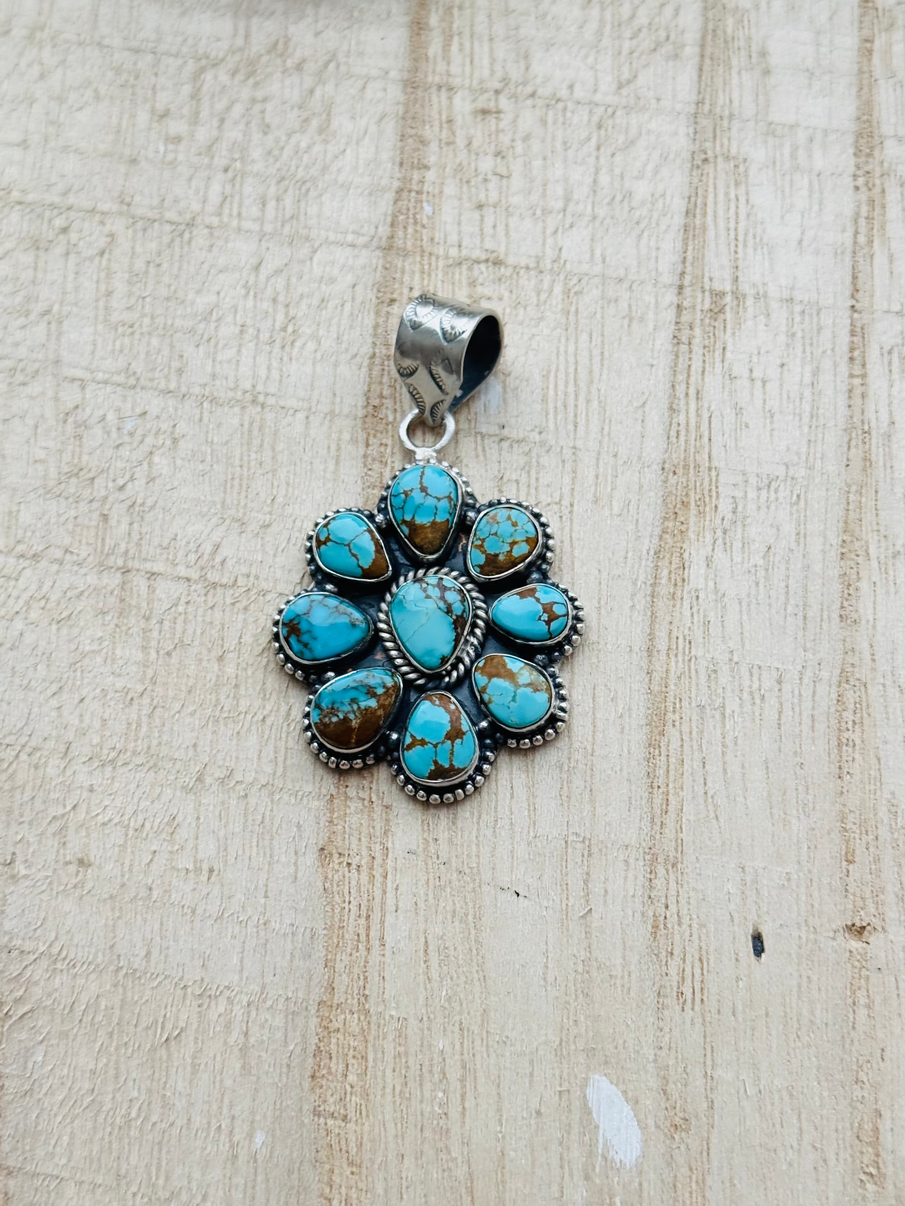 Southwest Handmade #8 Turquoise & Sterling Silver Pendant