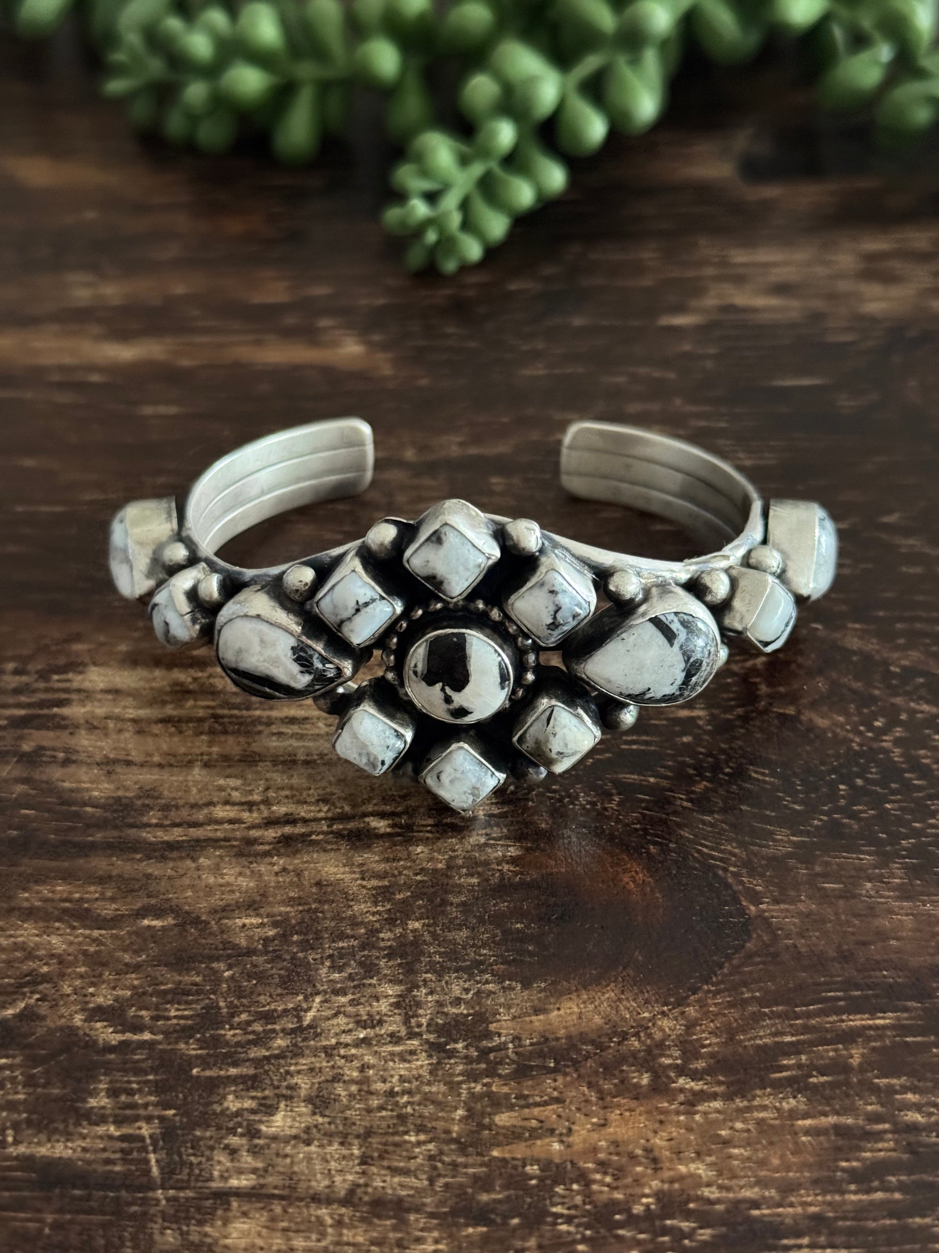 Bobby Johnson White Buffalo & Sterling Silver Cluster Cuff Bracelet