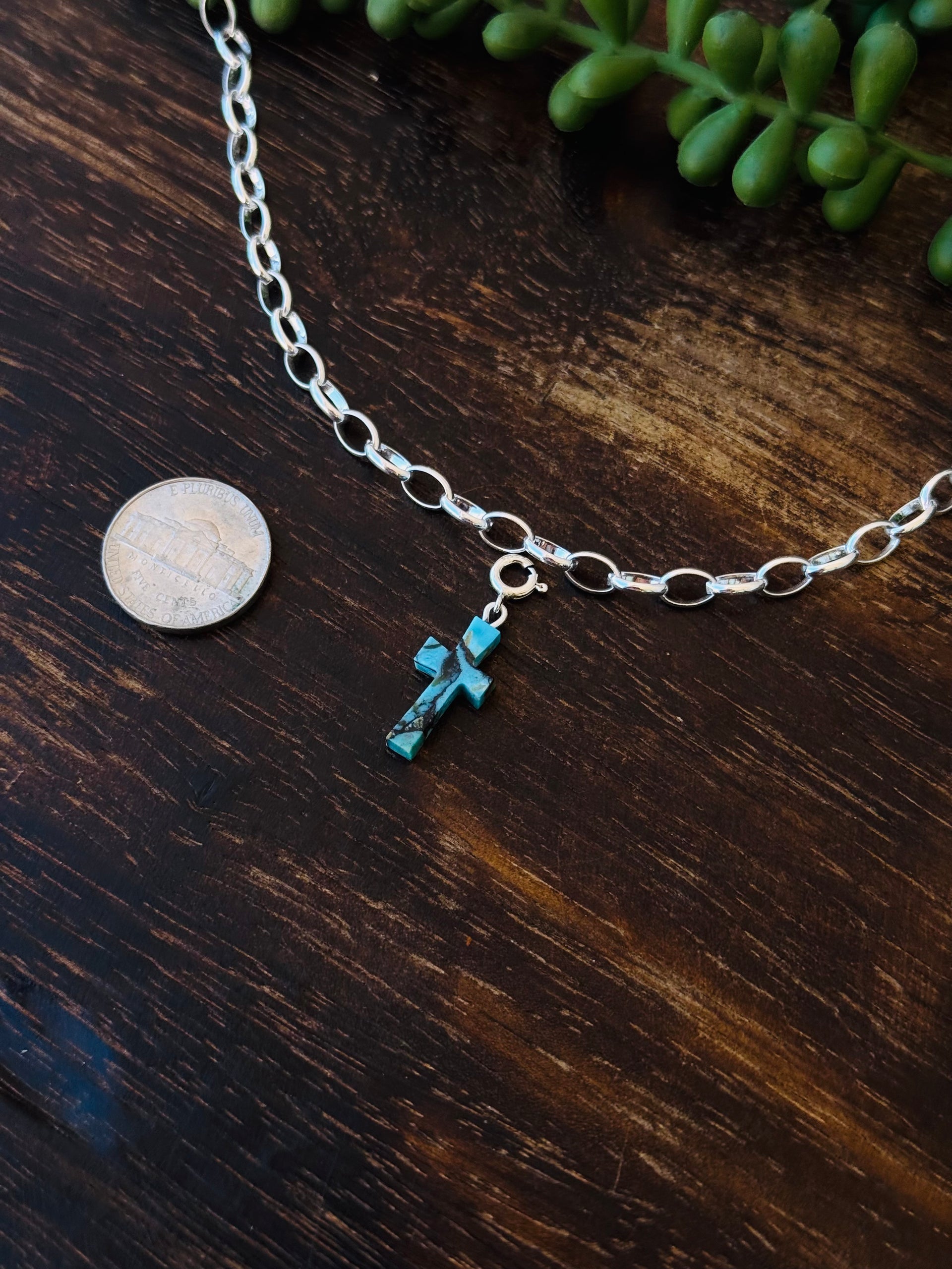 Navajo Made Mohave Turquoise & Sterling Silver Cross Charms