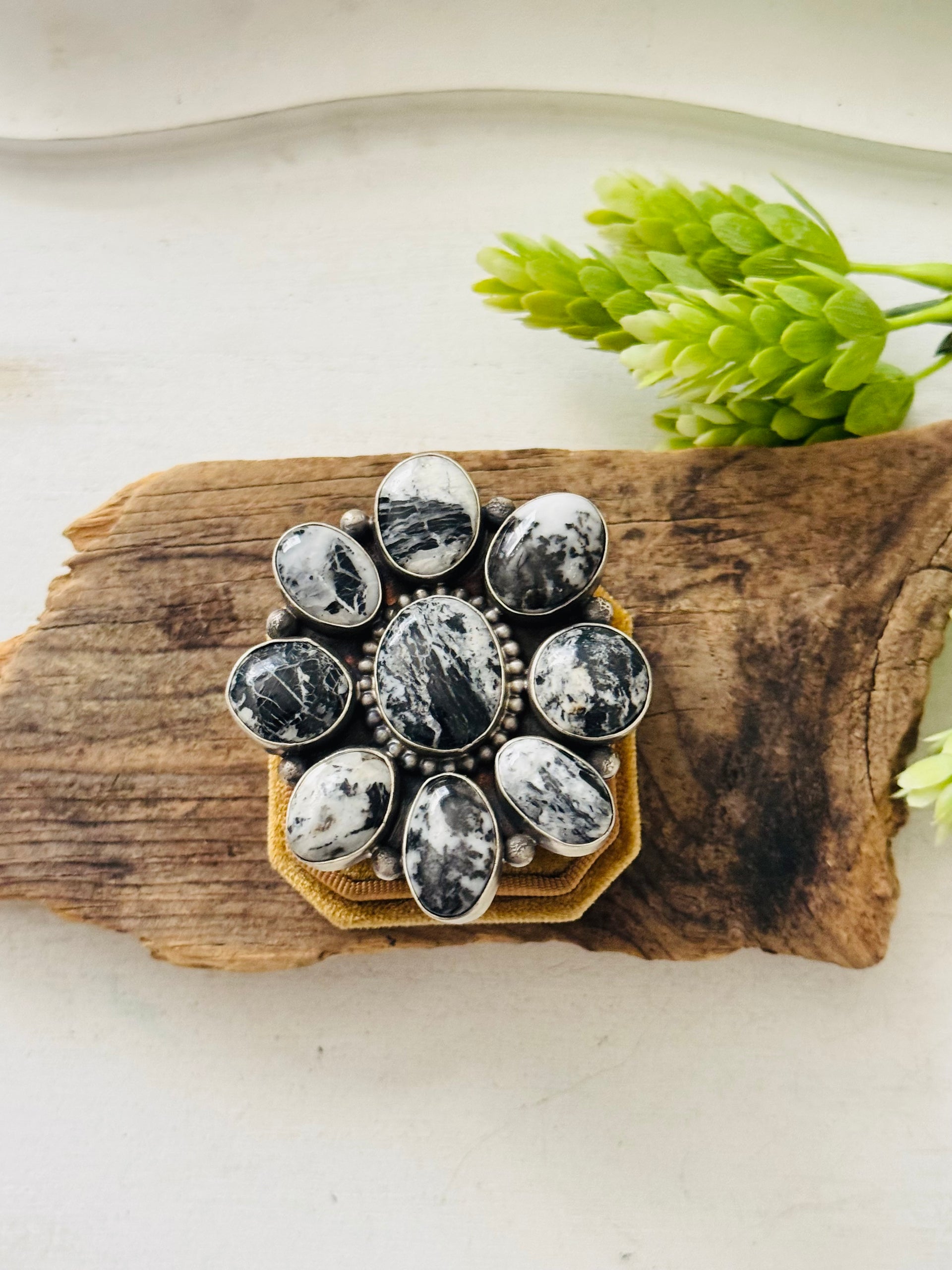 Betta Lee White Buffalo & Sterling Silver Cluster Ring Size 7.5