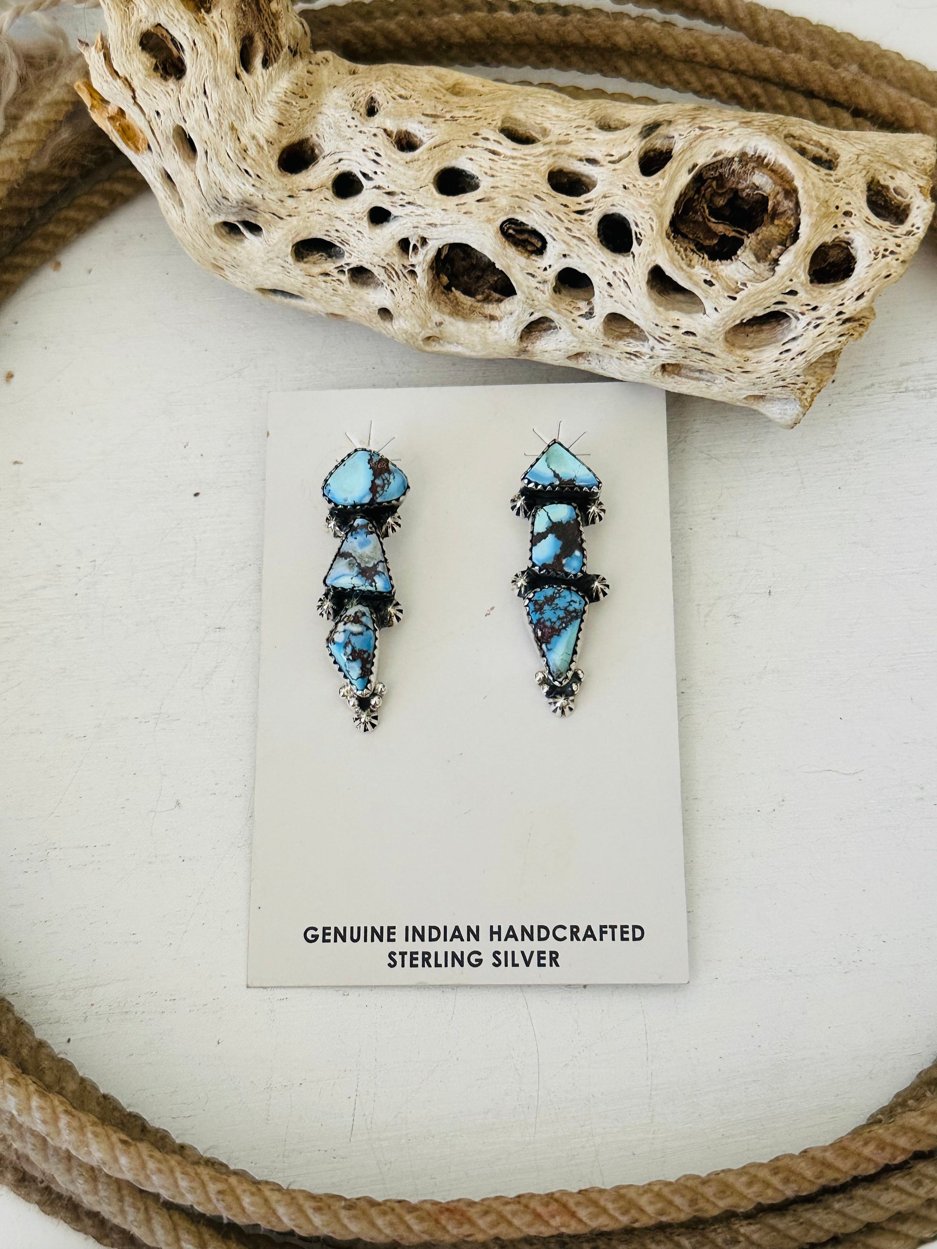Southwest Handmade Golden Hills Turquoise & Sterling Silver Post Dangle Earrings