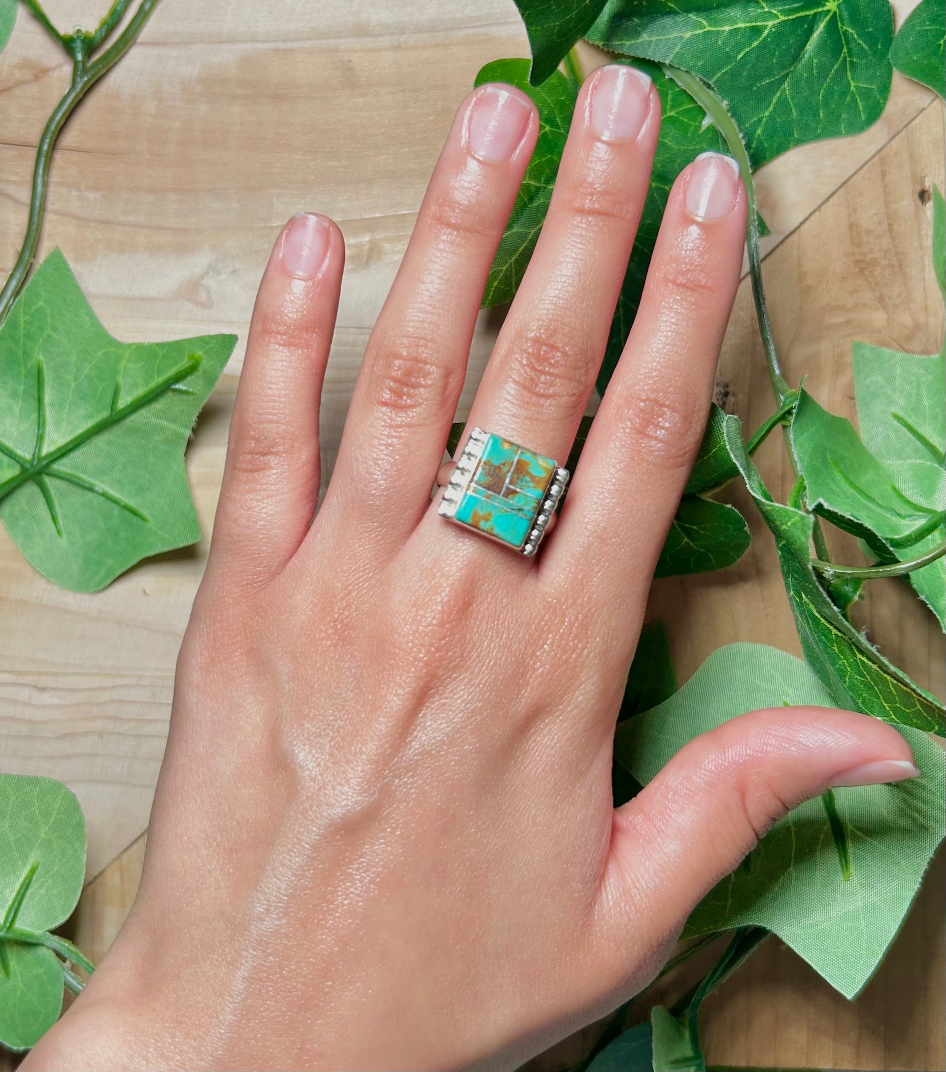 Navajo Made #8 Turquoise and Sterling Silver Ring Size 8.25