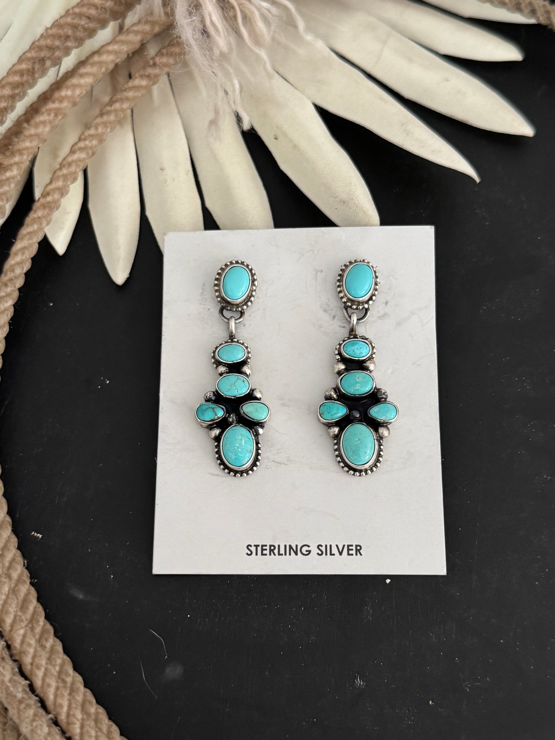 Sheila Becenti Kingman Turquoise & Sterling Silver Post Dangle Earrings