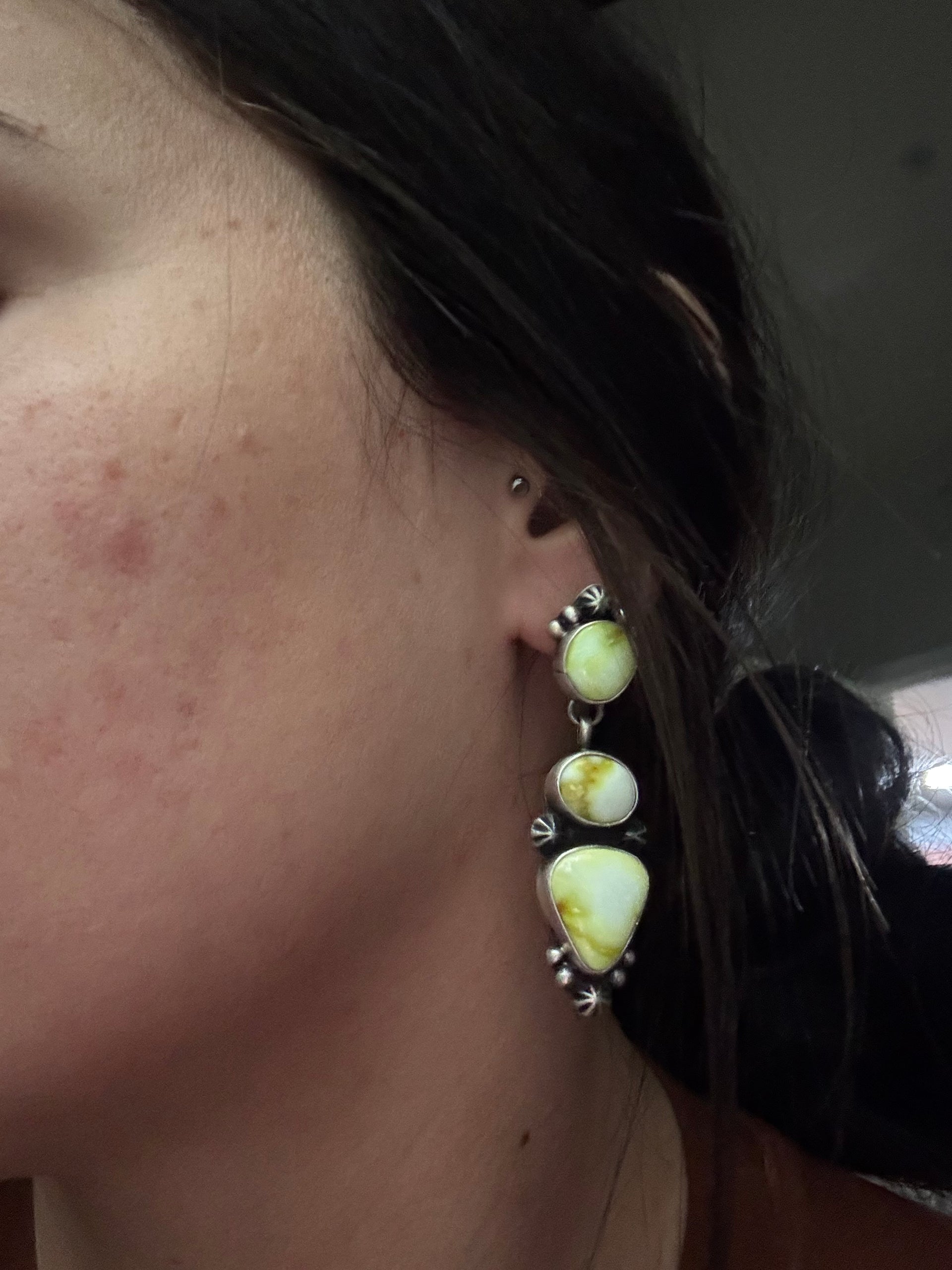 Lorenzo Juan Palomino Variscite & Sterling Silver Post Dangle Earrings