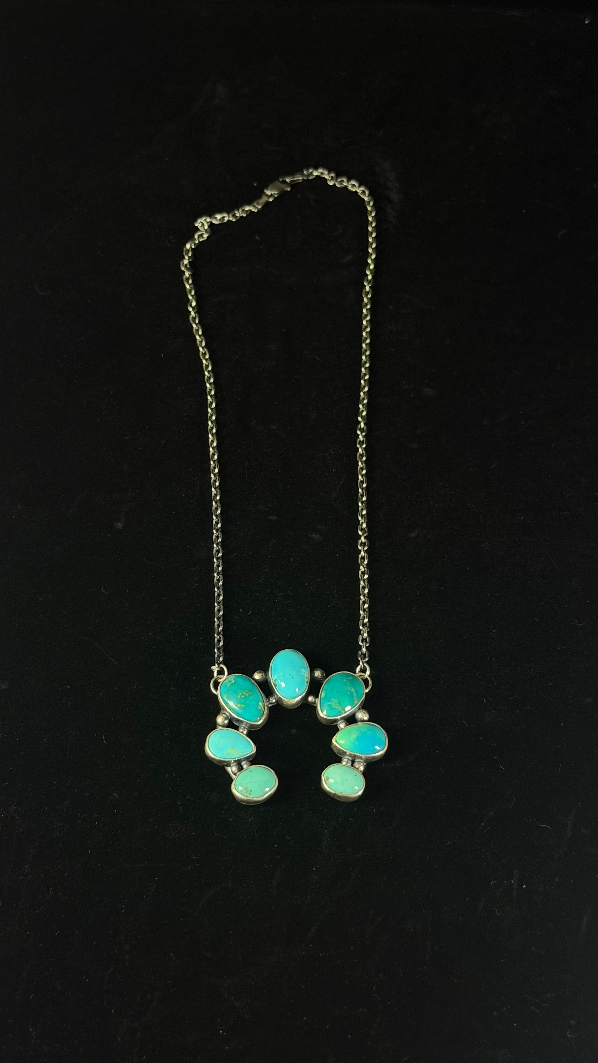 Navajo Made Kingman Turquoise and Sterling Silver Naja Necklace