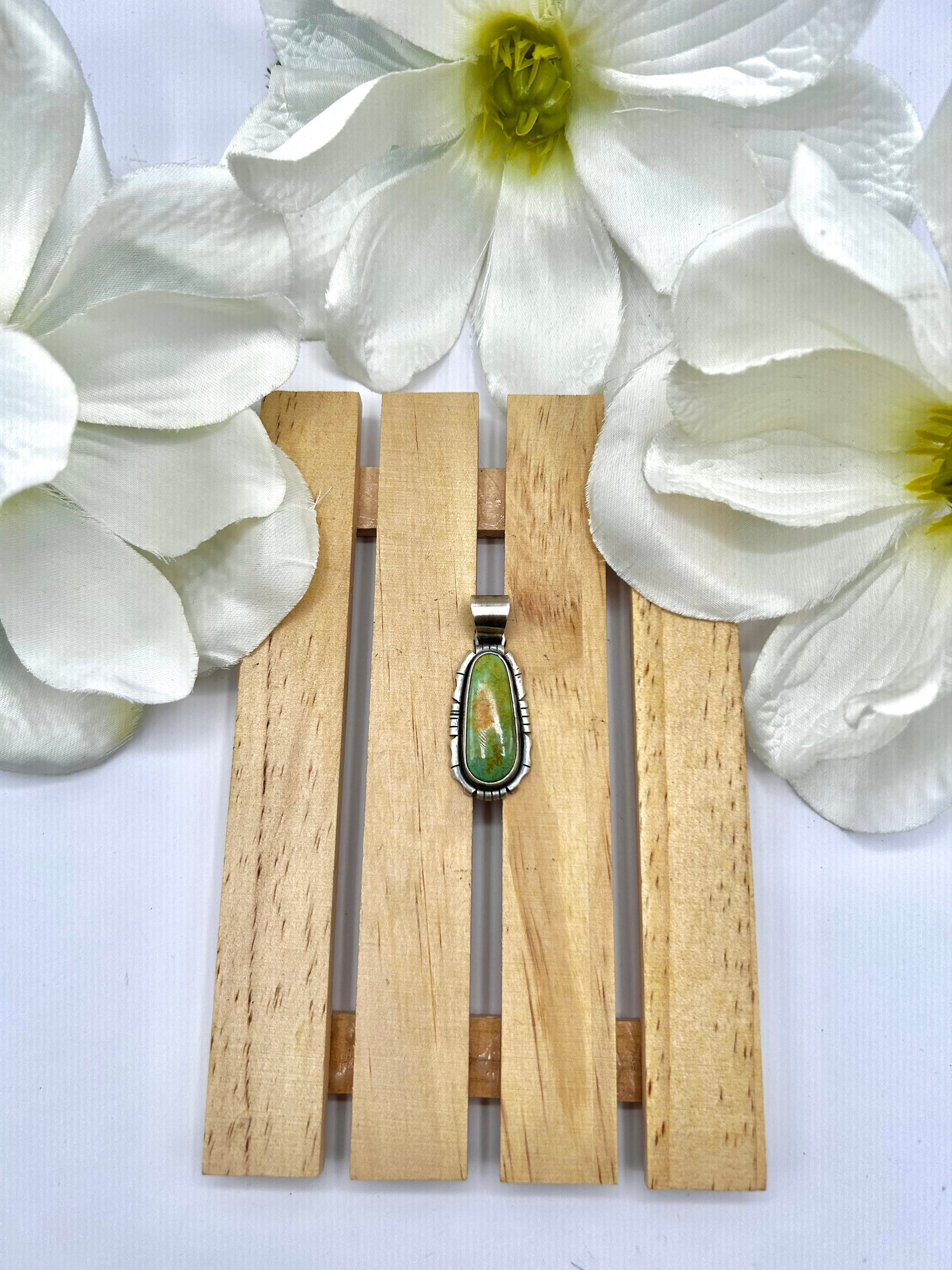 Navajo Made Kingman Turquoise & Sterling Silver Pendant