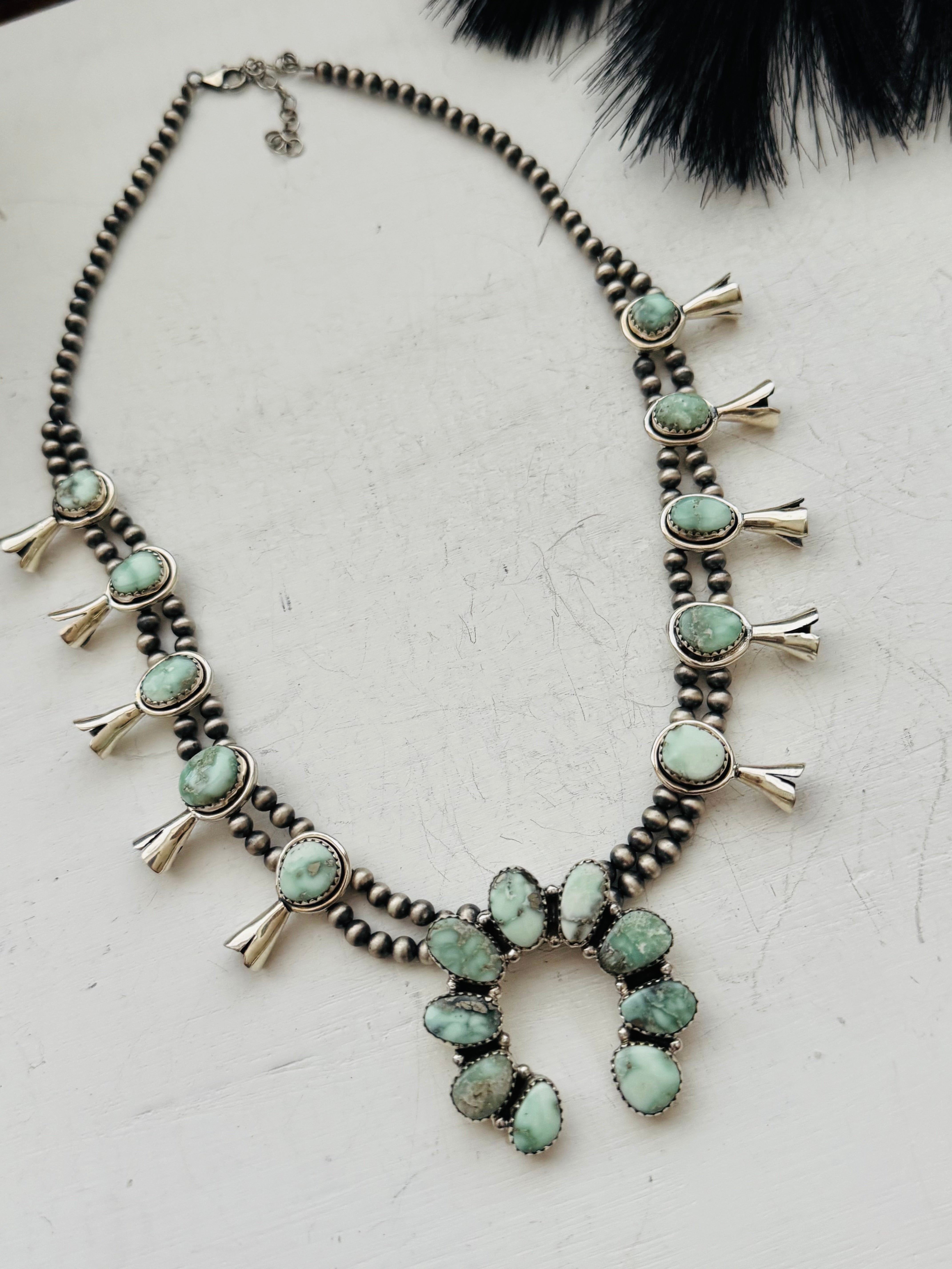 TTD Paloma Variscite & Sterling Silver Squash Blossom Necklace