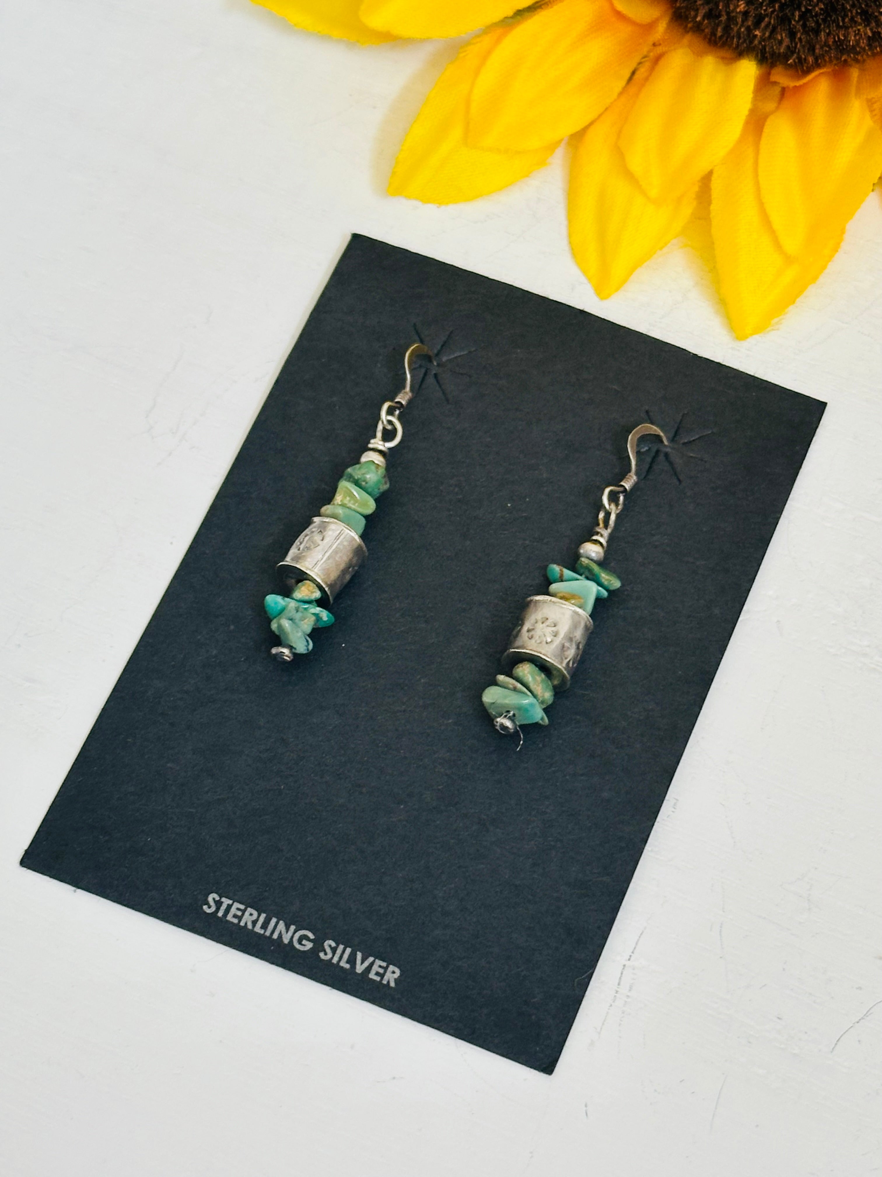 Navajo Made Royston Turquoise & Sterling Silver Dangle Earrings