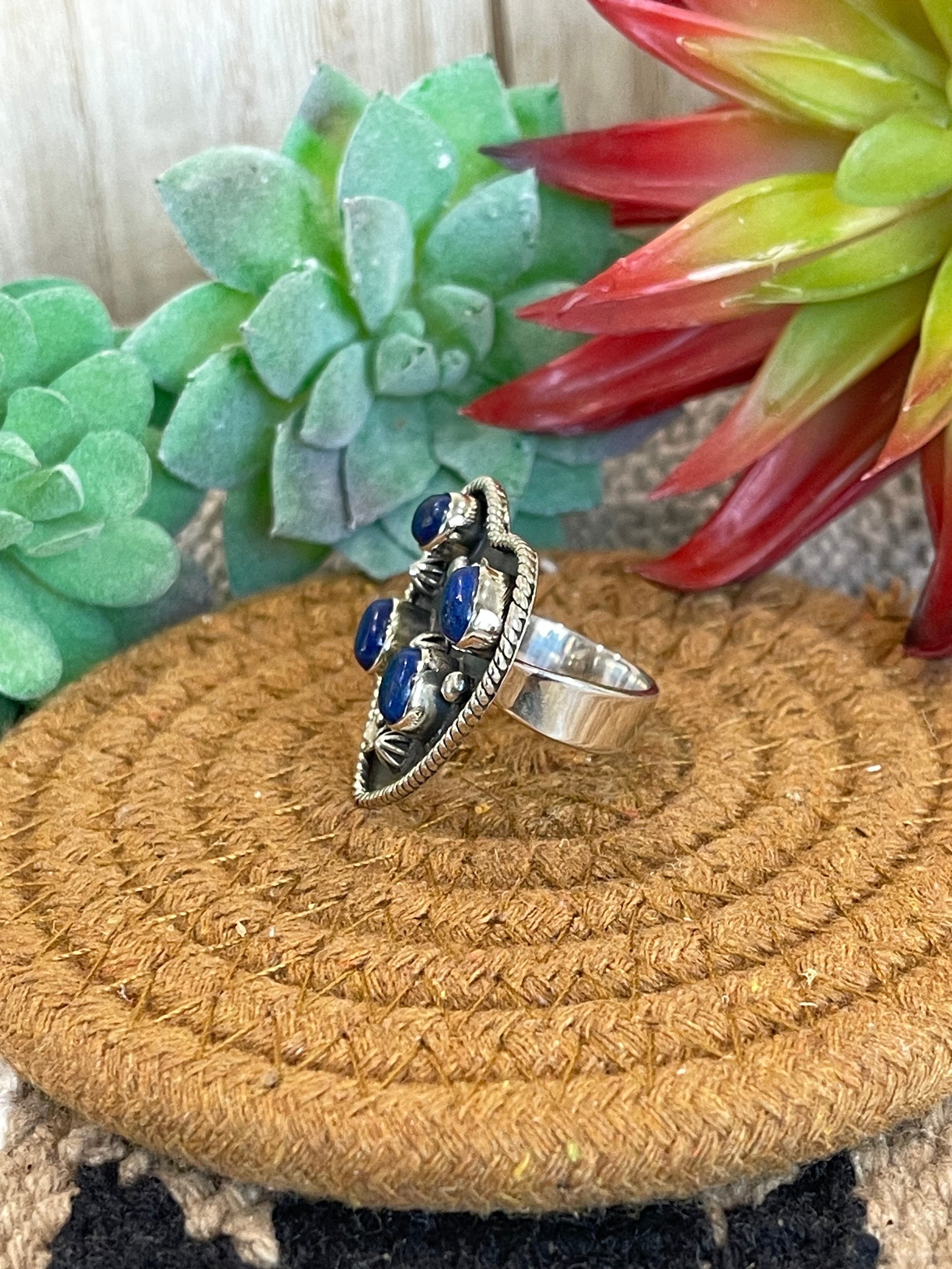 Southwest Handmade Lapis & Sterling Silver Adjustable Heart Ring