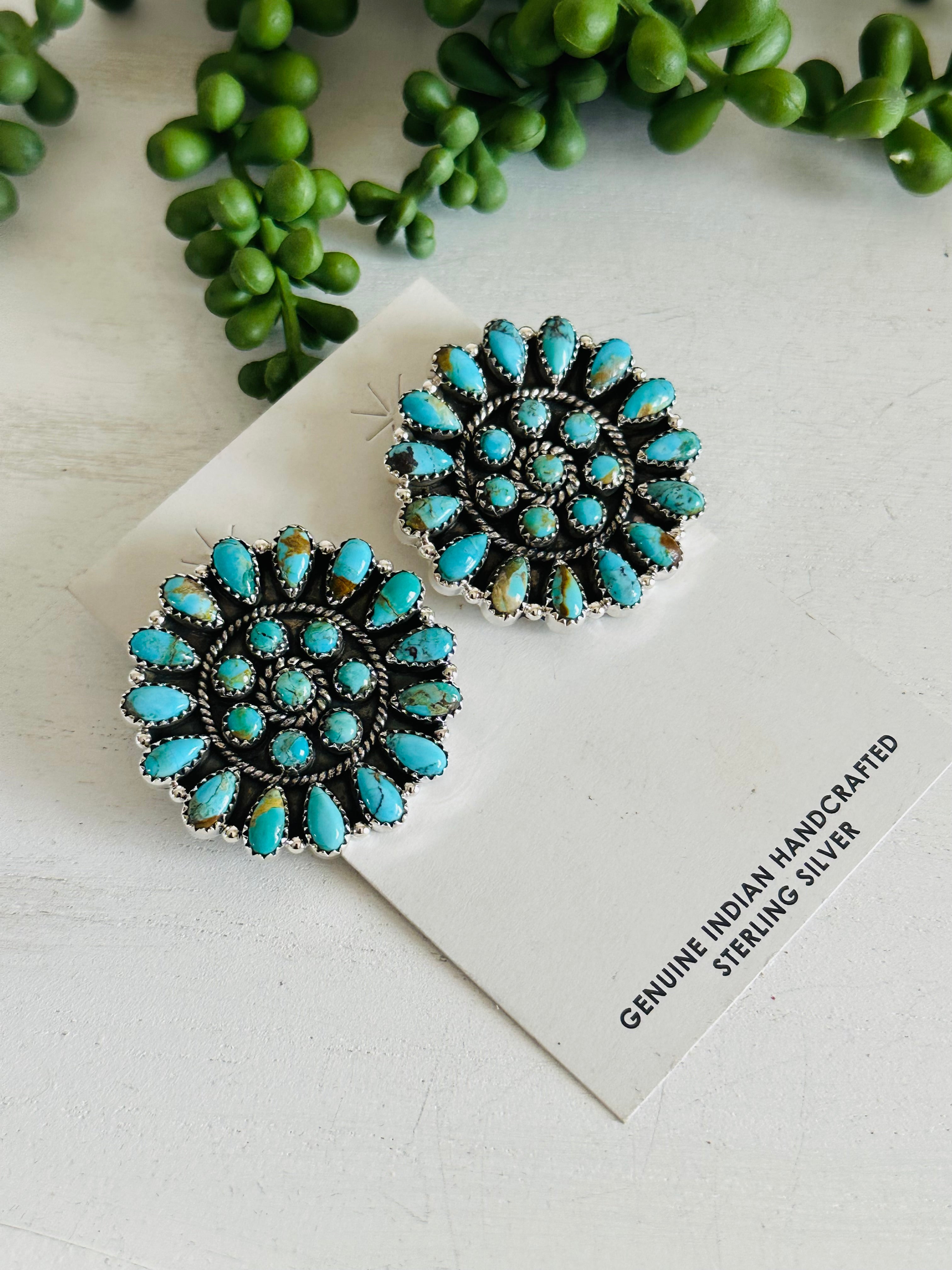 Southwest Handmade Kingman Turquoise & Sterling Silver Post Earrings