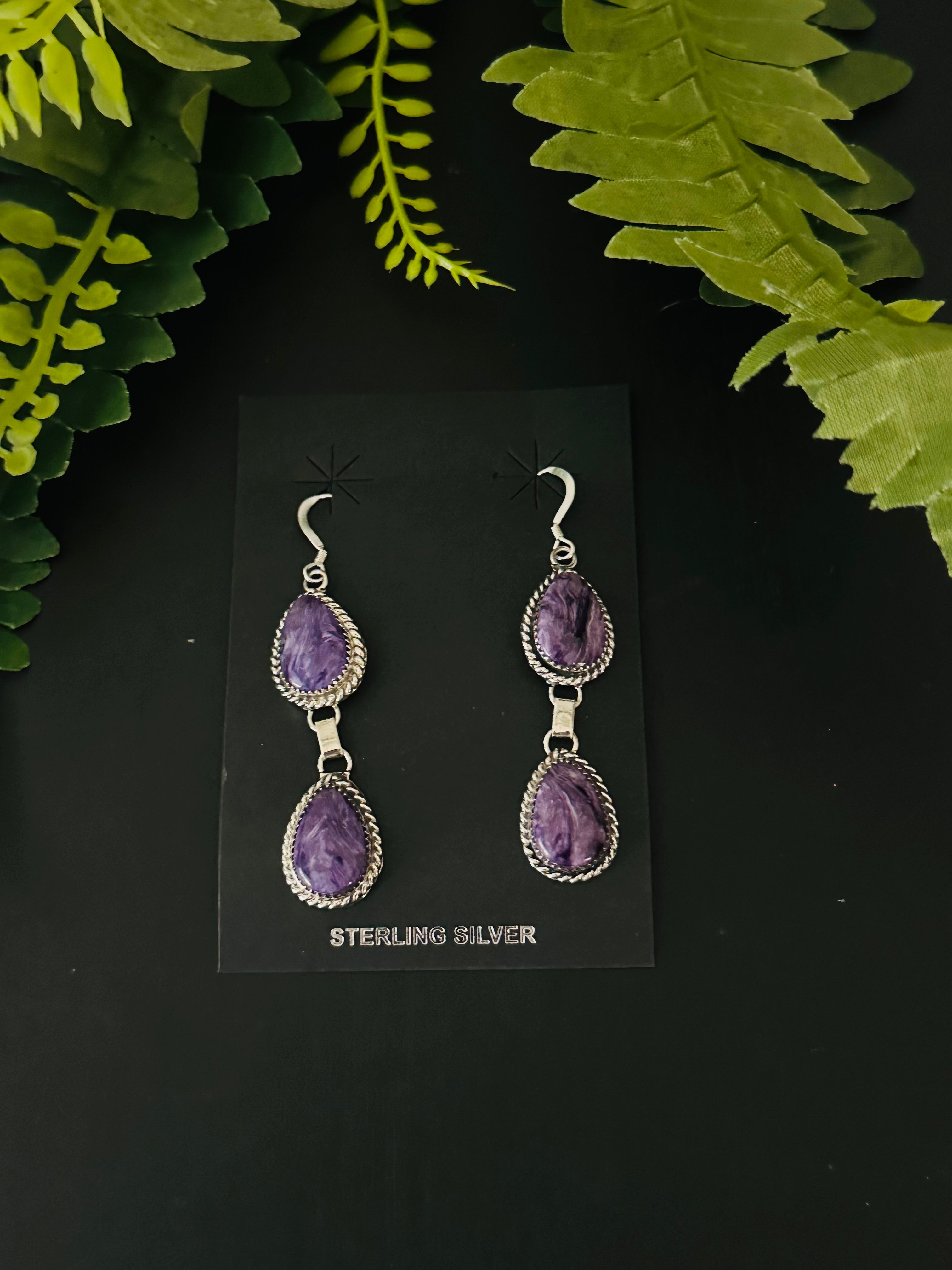 Elouise Kee Charoite & Sterling Silver Dangle Earrings