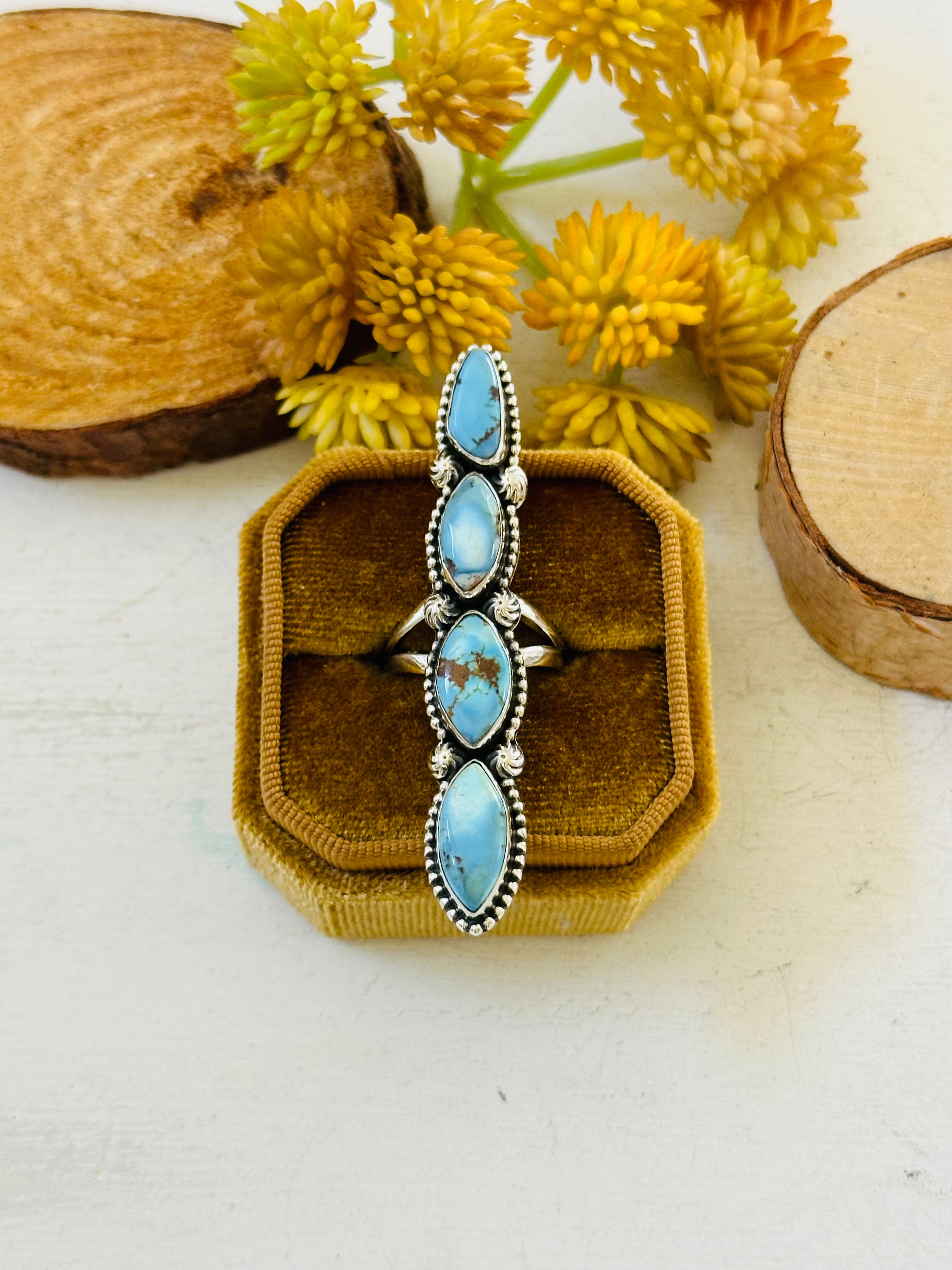 Southwest Handmade Golden Hills Turquoise & Sterling Silver Ring Size 6