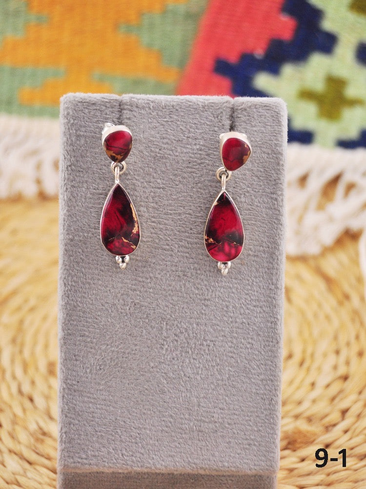 Southwest Made Rose Dahlia & Sterling Silver Dangle Earrings