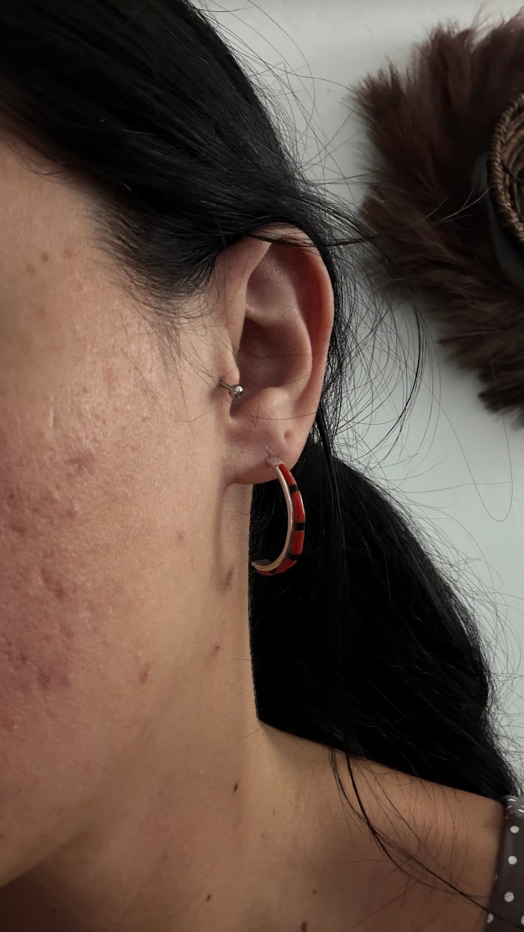 Zuni Made Multi Stone & Sterling Silver Post Hoop Earrings