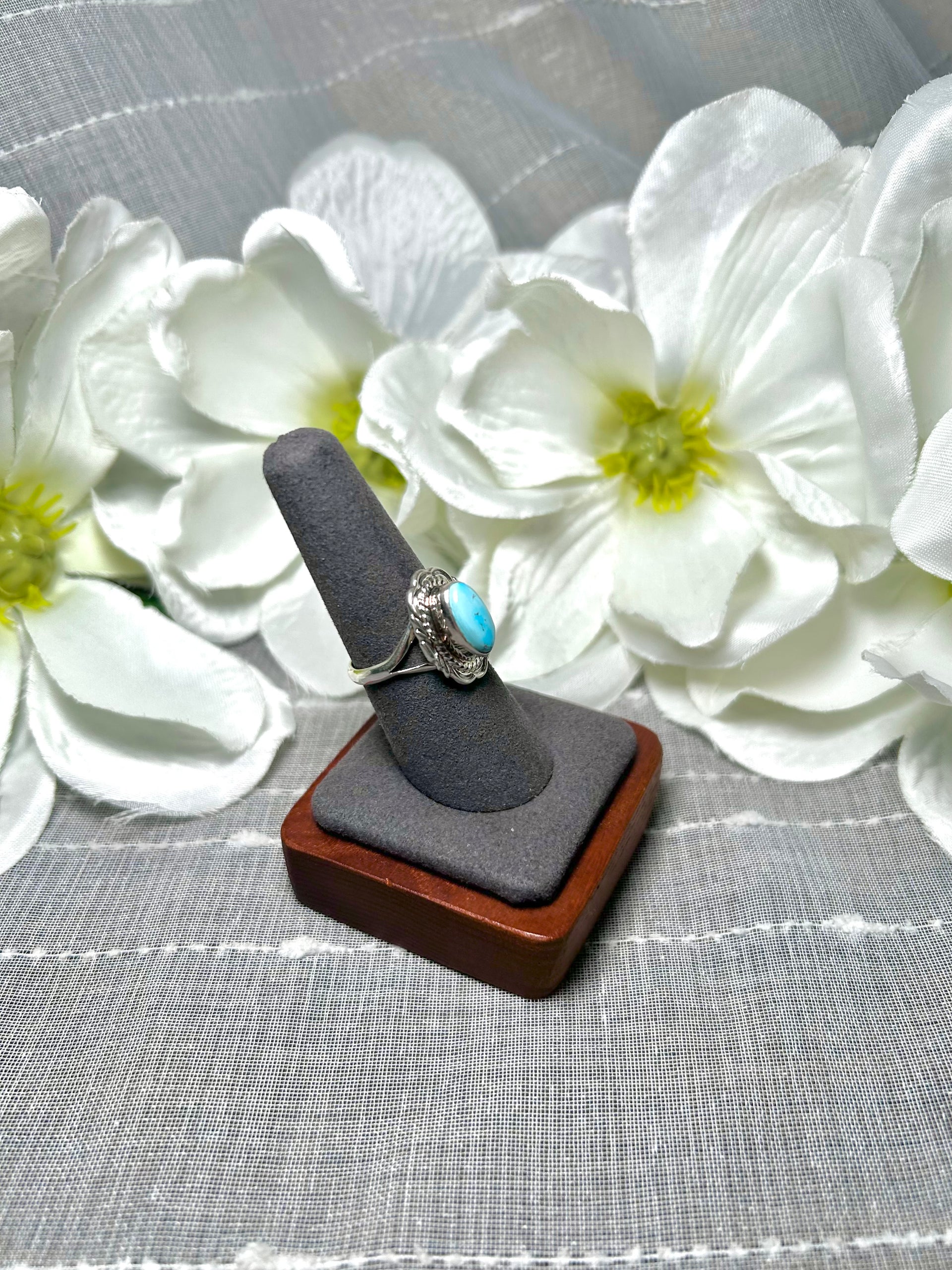 Virgil Chee Golden Hill Turquoise & Sterling Silver Ring Size 7.75