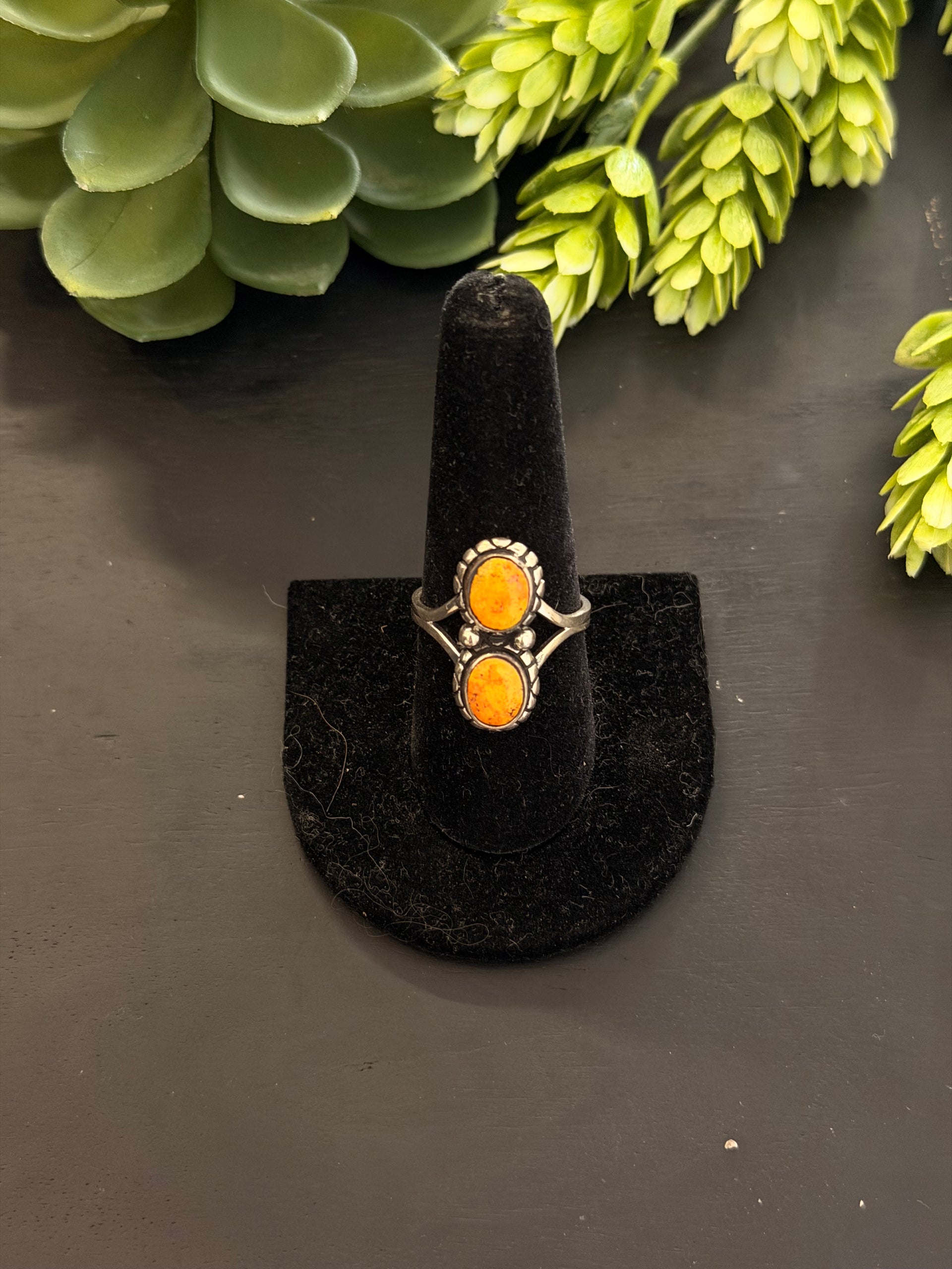 Navajo Made BB Agate & Sterling Silver Ring Size 9.25
