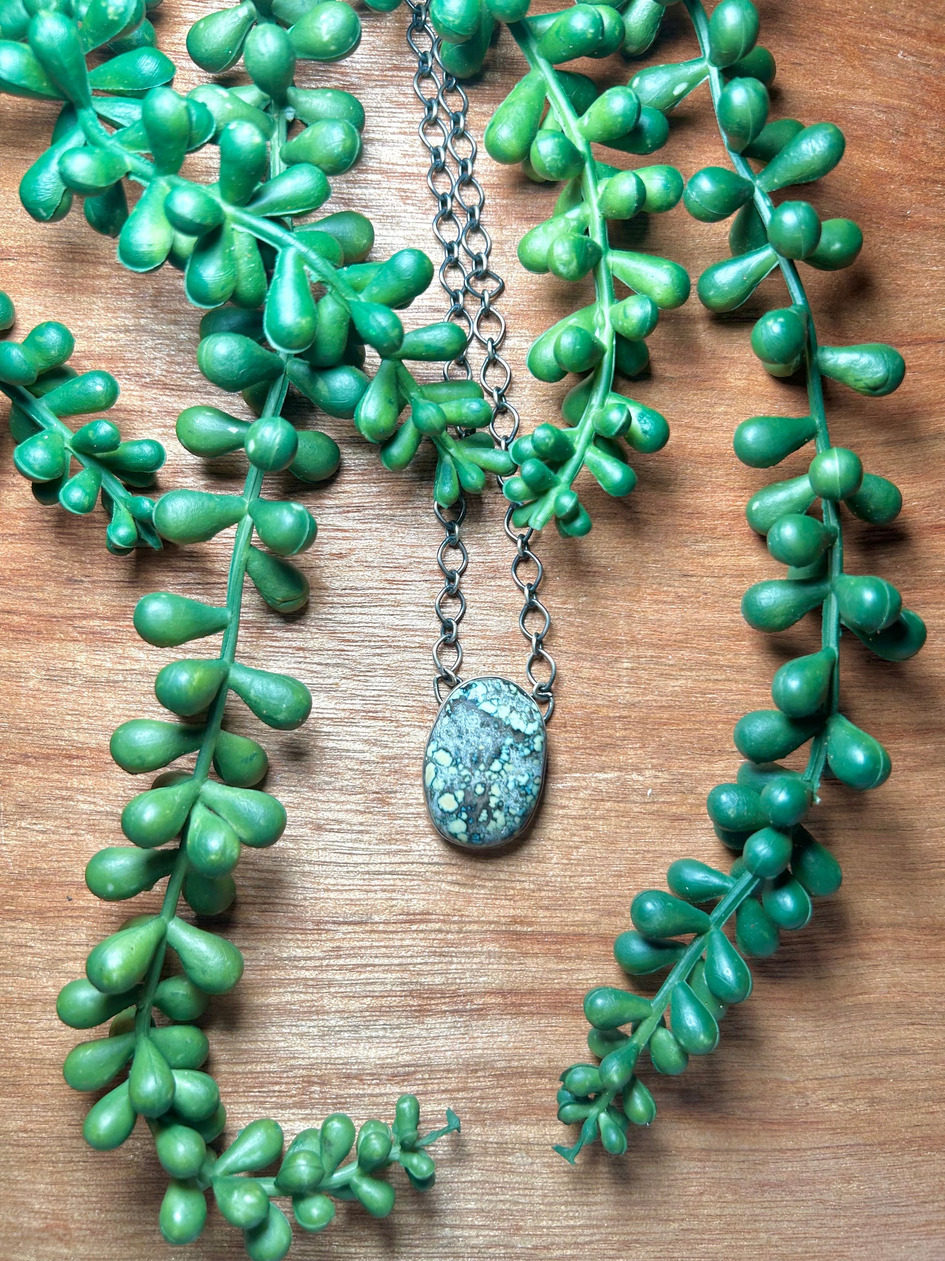 Navajo Made New Lander Varicsite & Sterling Silver Necklace