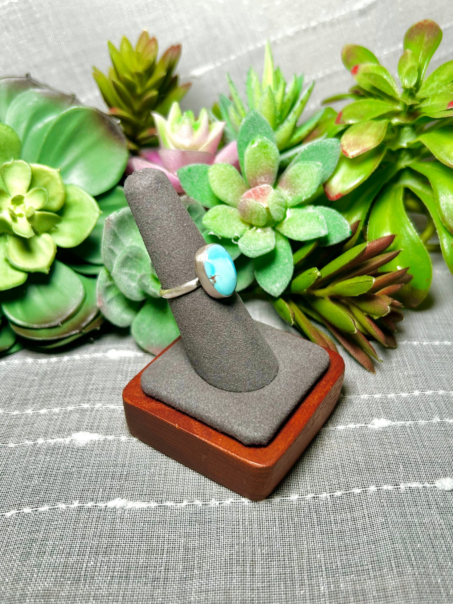 Navajo Made Golden Hill Turquoise & Sterling Silver Ring Size 6.75