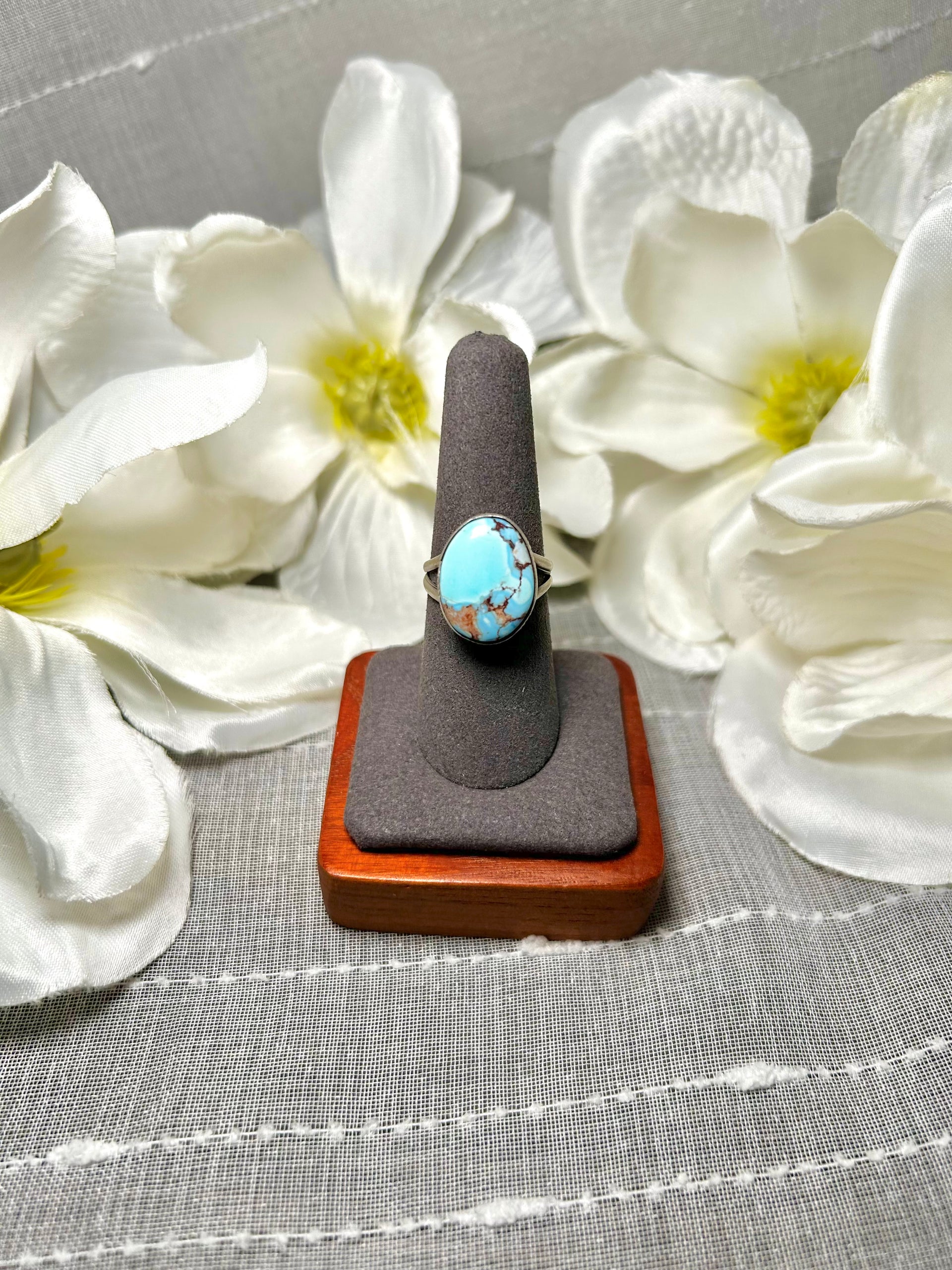Navajo Made Golden Hill Turquoise & Sterling Silver Ring Size 7.75