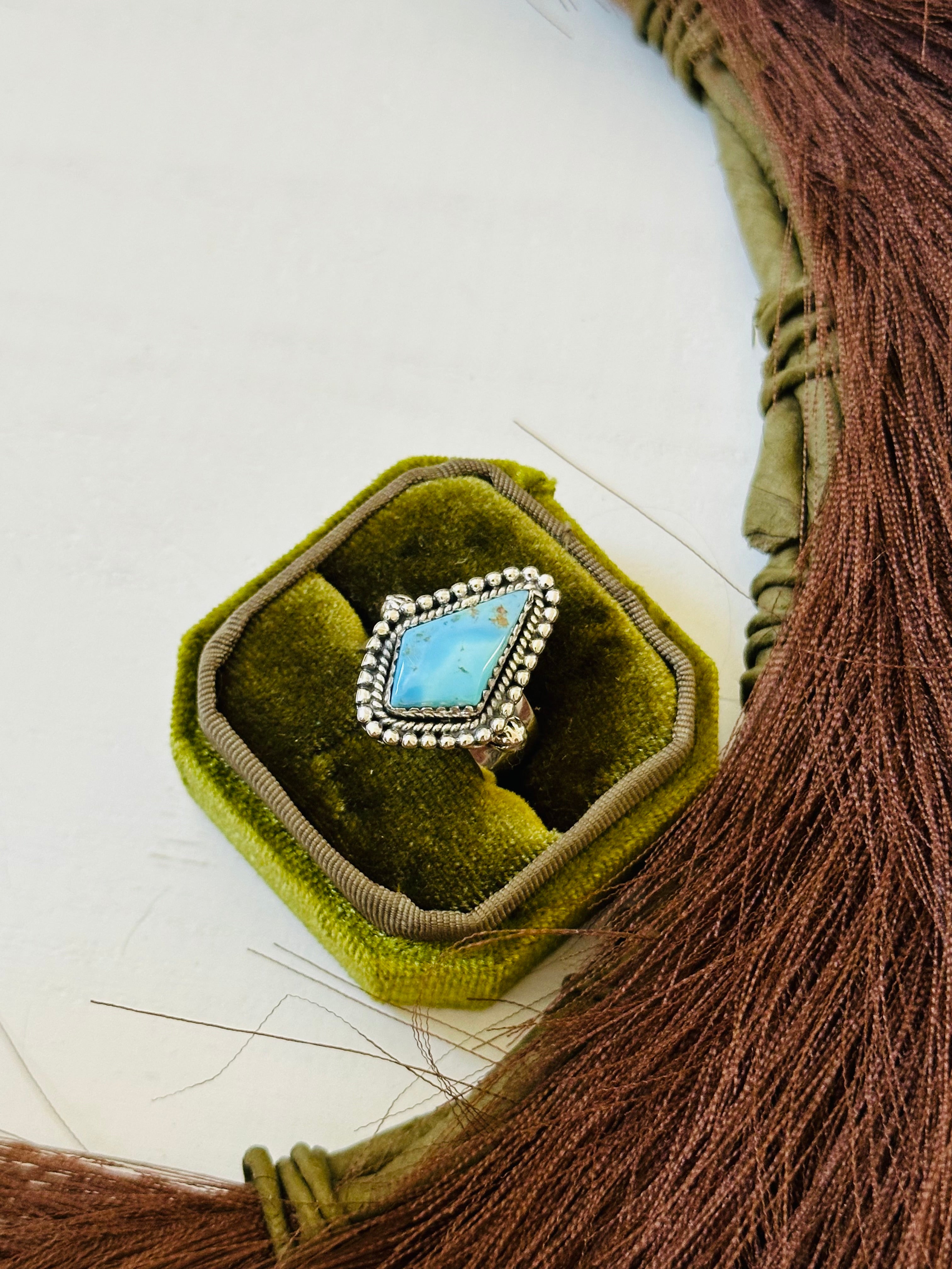 Southwest Handmade Golden Hills Turquoise & Sterling Silver Ring Size 8.75