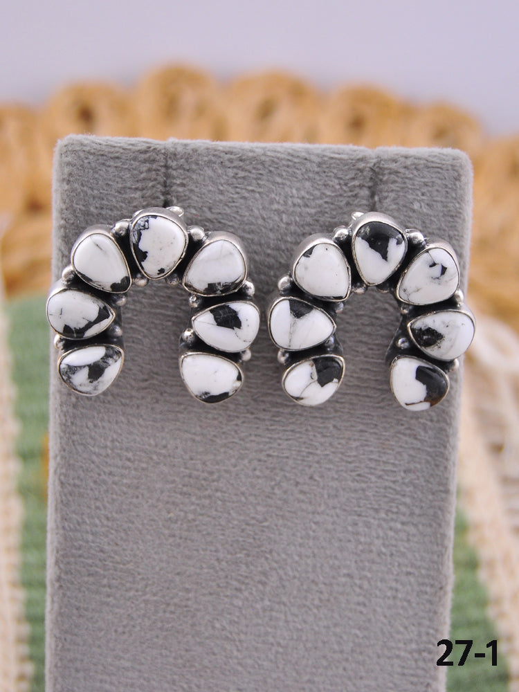 Southwest Handmade White Buffalo & Sterling Silver Post Naja Earrings
