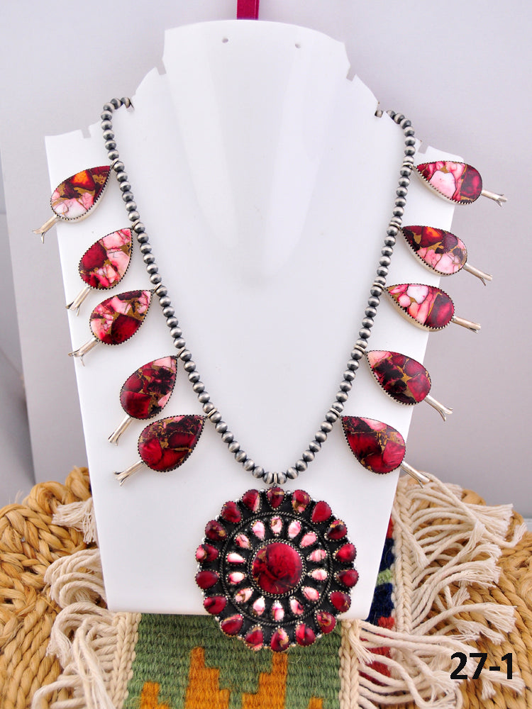 Southwest Made Rose Dahlia & Sterling Silver Squash Necklace