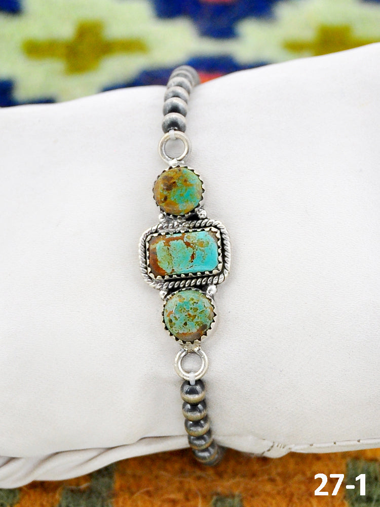 Southwest Handmade Cripple Creek Turquoise & Sterling Silver Beaded Bracelet