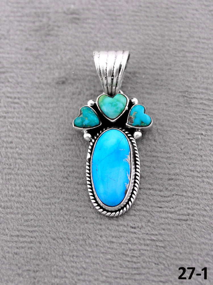 Southwest Handmade Emerald Valley with White Water & Sterling Silver Pendants