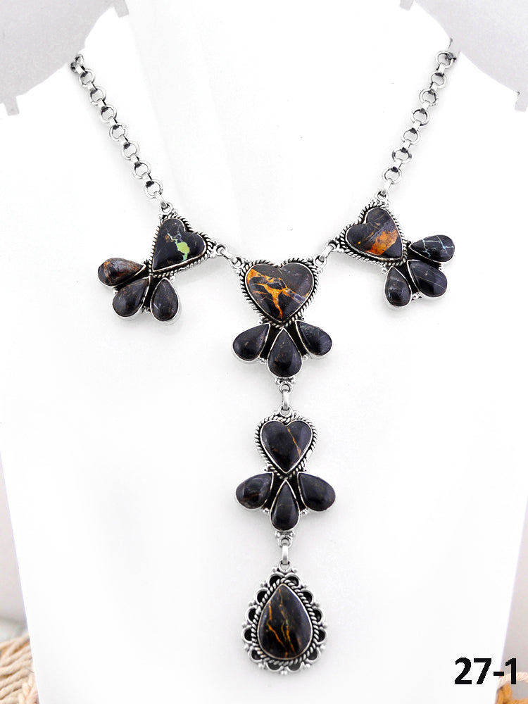 Southwest Handmade Black Jack Turquoise & Sterling Silver Necklace