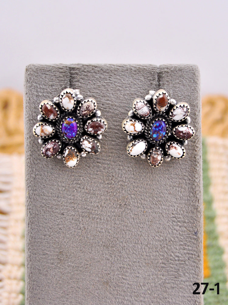 Southwest Made Purple Dahlia with Wild Horse Magnesite & Sterling Silver Post Earrings