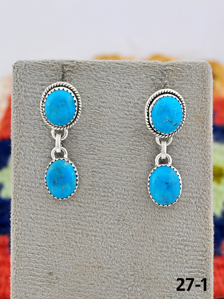 Southwest Made Kingman Turquoise & Sterling Silver Post Dangle Earrings