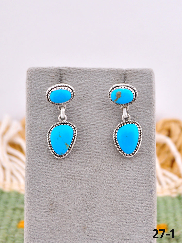 Southwest Made Kingman Turquoise & Sterling Silver Post Earrings