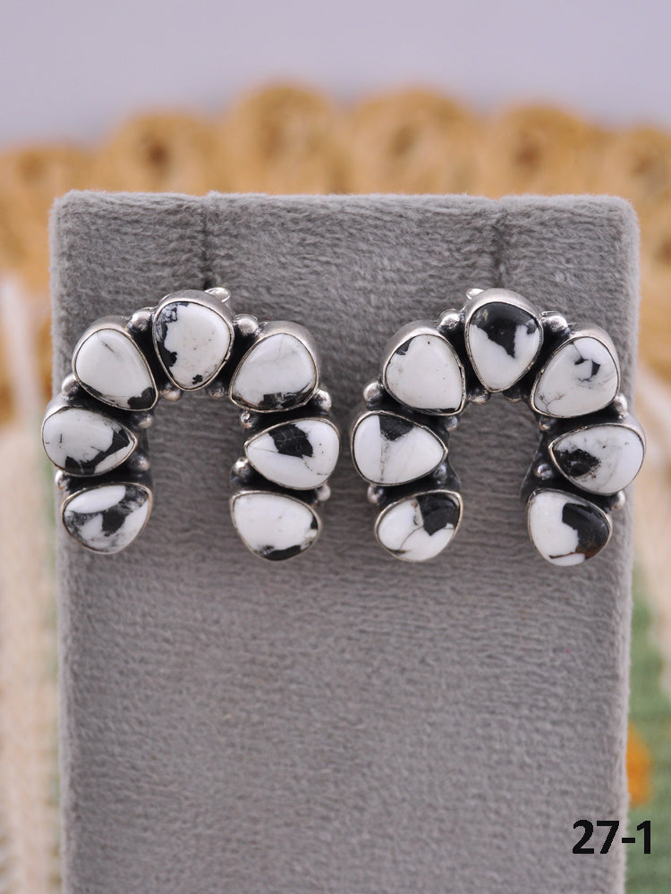Southwest Handmade White Buffalo & Sterling Silver Post Naja Earrings