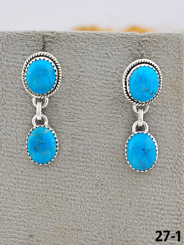 Southwest Made Kingman Turquoise & Sterling Silver Post Dangle Earrings