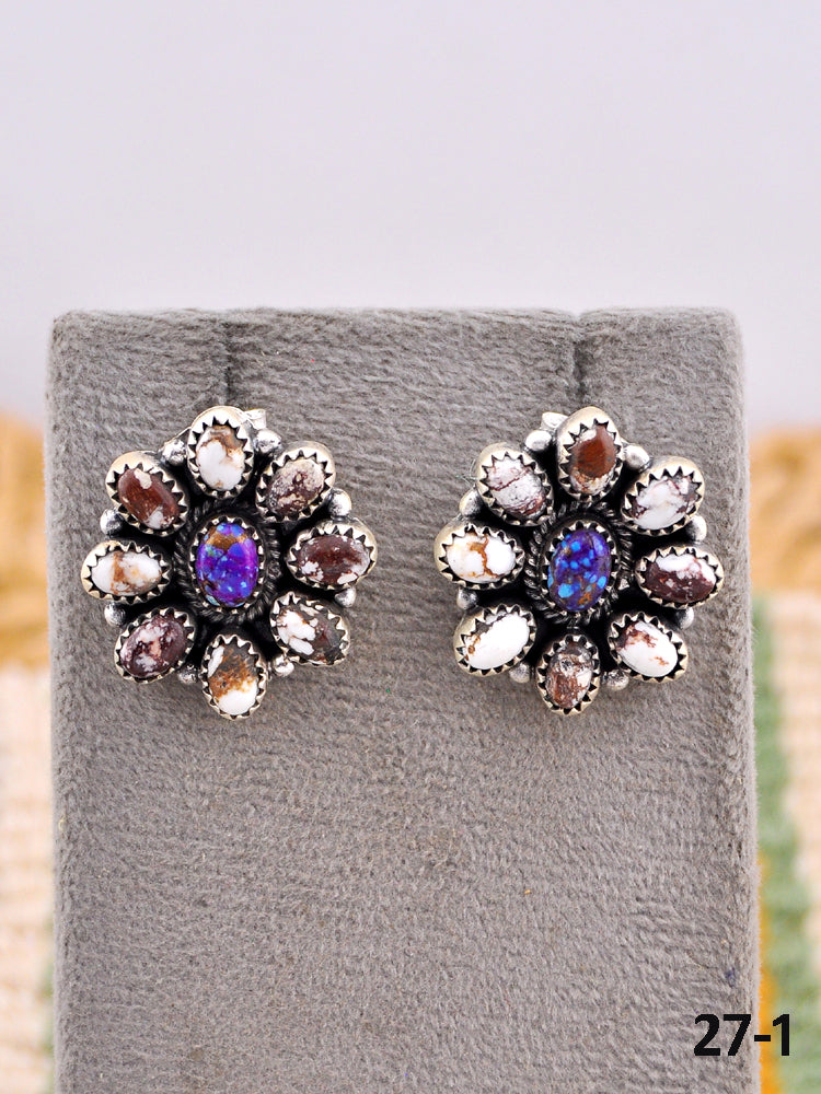 Southwest Made Purple Dahlia with Wild Horse Magnesite & Sterling Silver Post Earrings