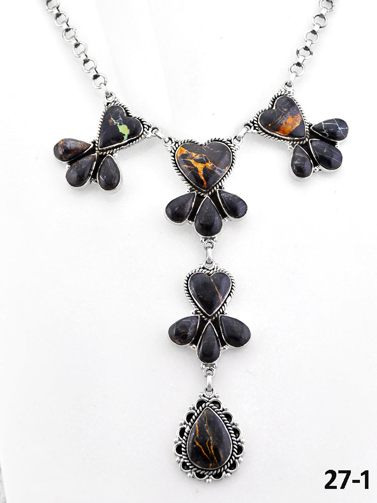 Southwest Handmade Black Jack Turquoise & Sterling Silver Necklace