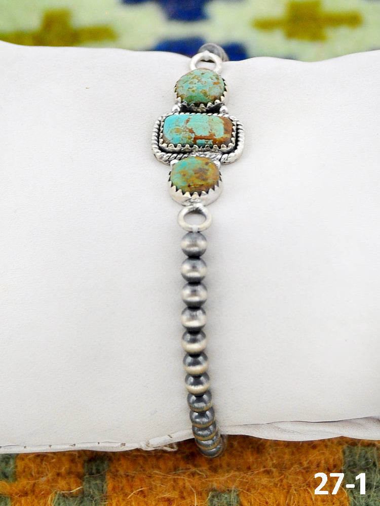 Southwest Handmade Cripple Creek Turquoise & Sterling Silver Beaded Bracelet