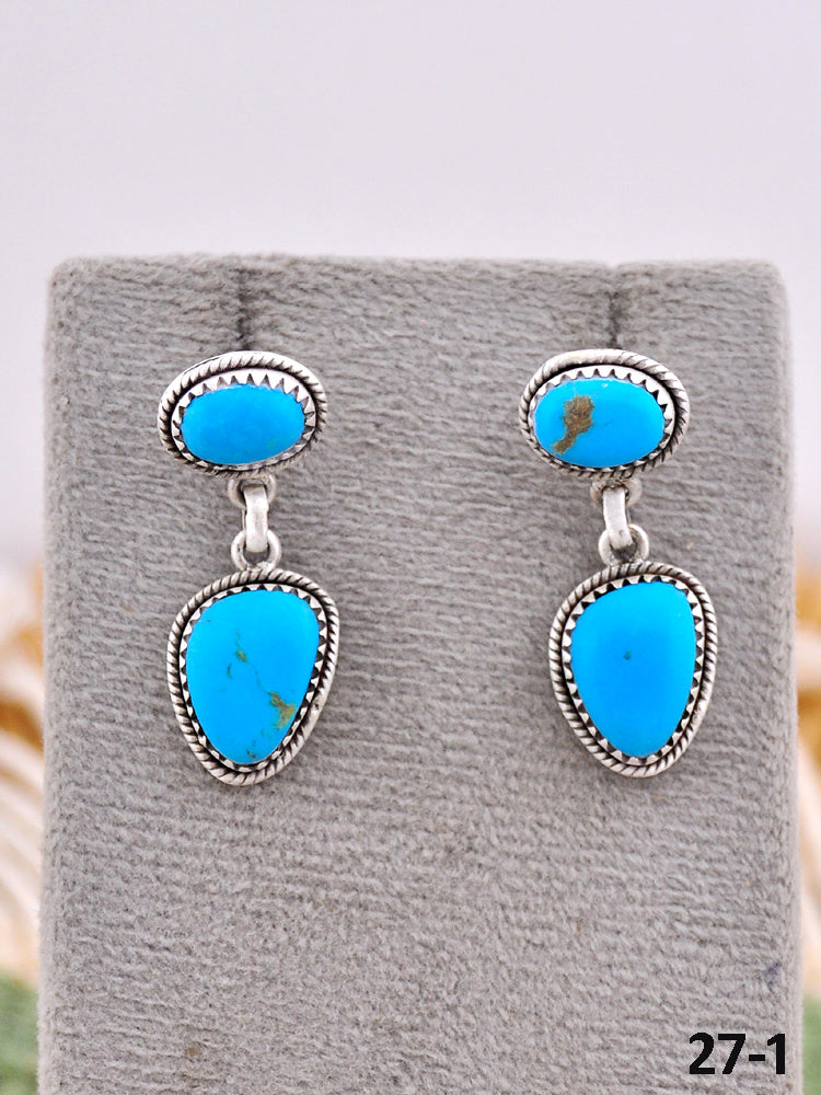Southwest Made Kingman Turquoise & Sterling Silver Post Earrings