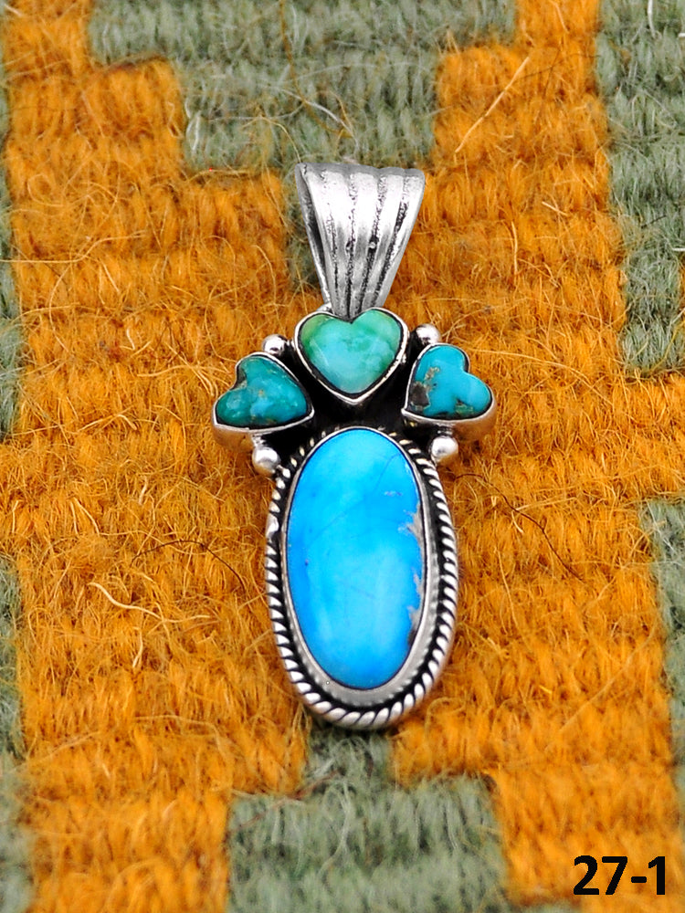 Southwest Handmade Emerald Valley with White Water & Sterling Silver Pendants