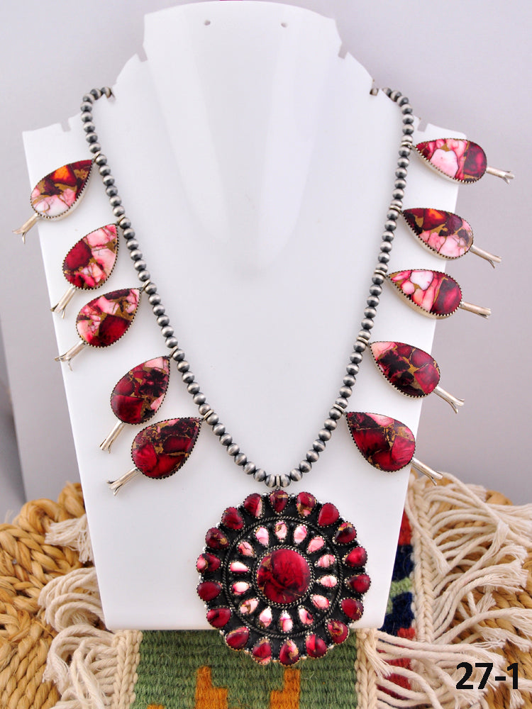 Southwest Made Rose Dahlia & Sterling Silver Squash Necklace