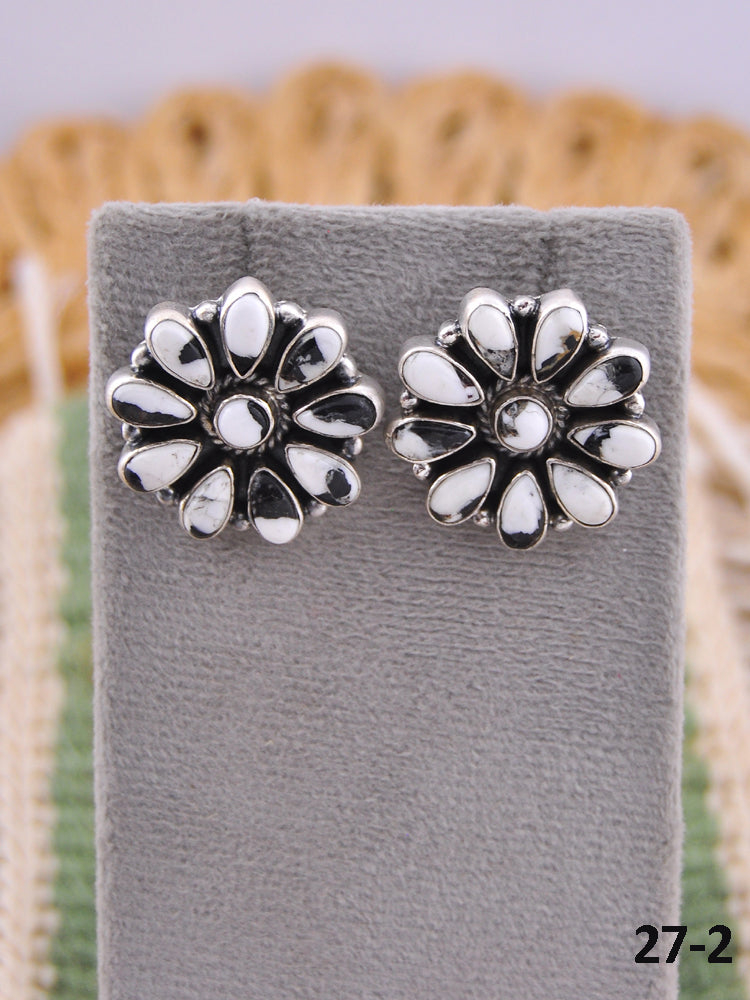 Southwest Handmade White Buffalo & Sterling Silver Post Cluster Earrings