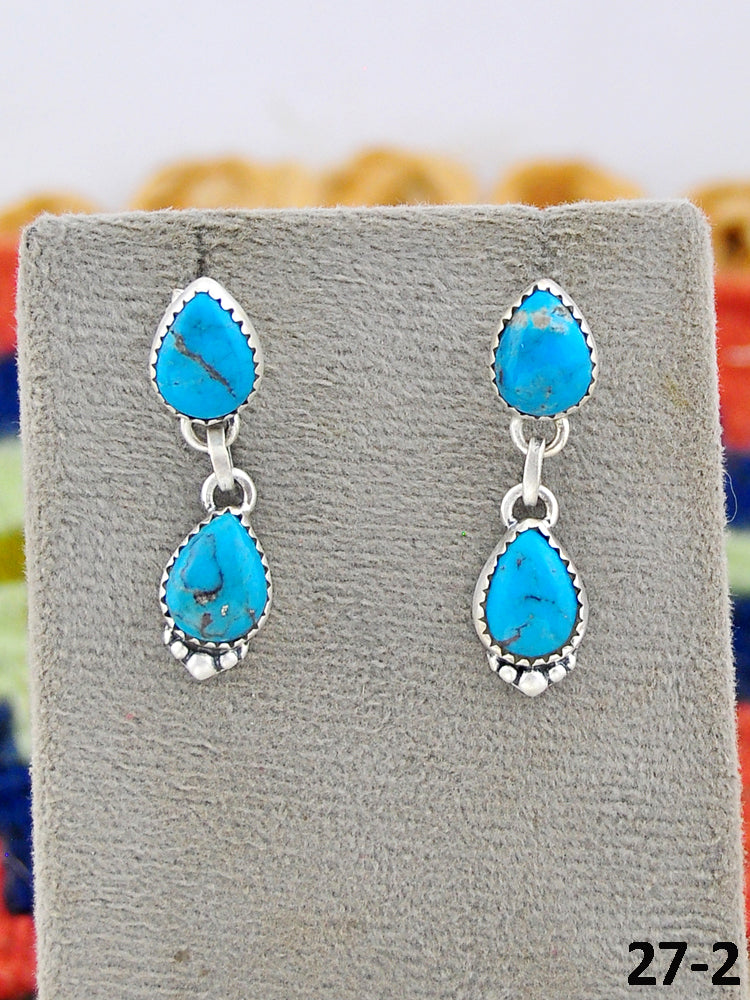 Southwest Made Kingman Turquoise & Sterling Silver Post Dangle Earrings