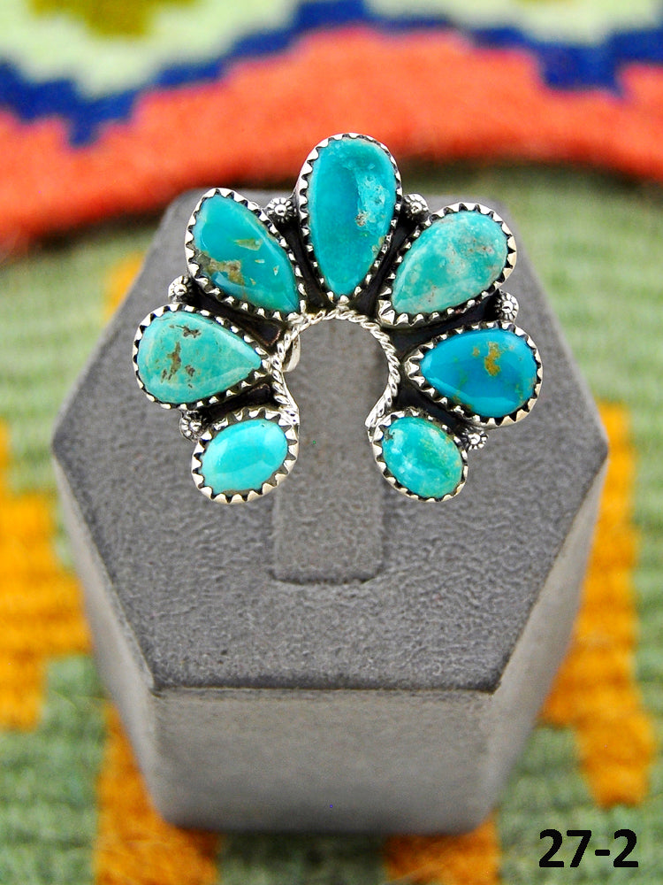 Southwest Handmade Manassa Turquoise & Sterling Silver Adjustable Ring